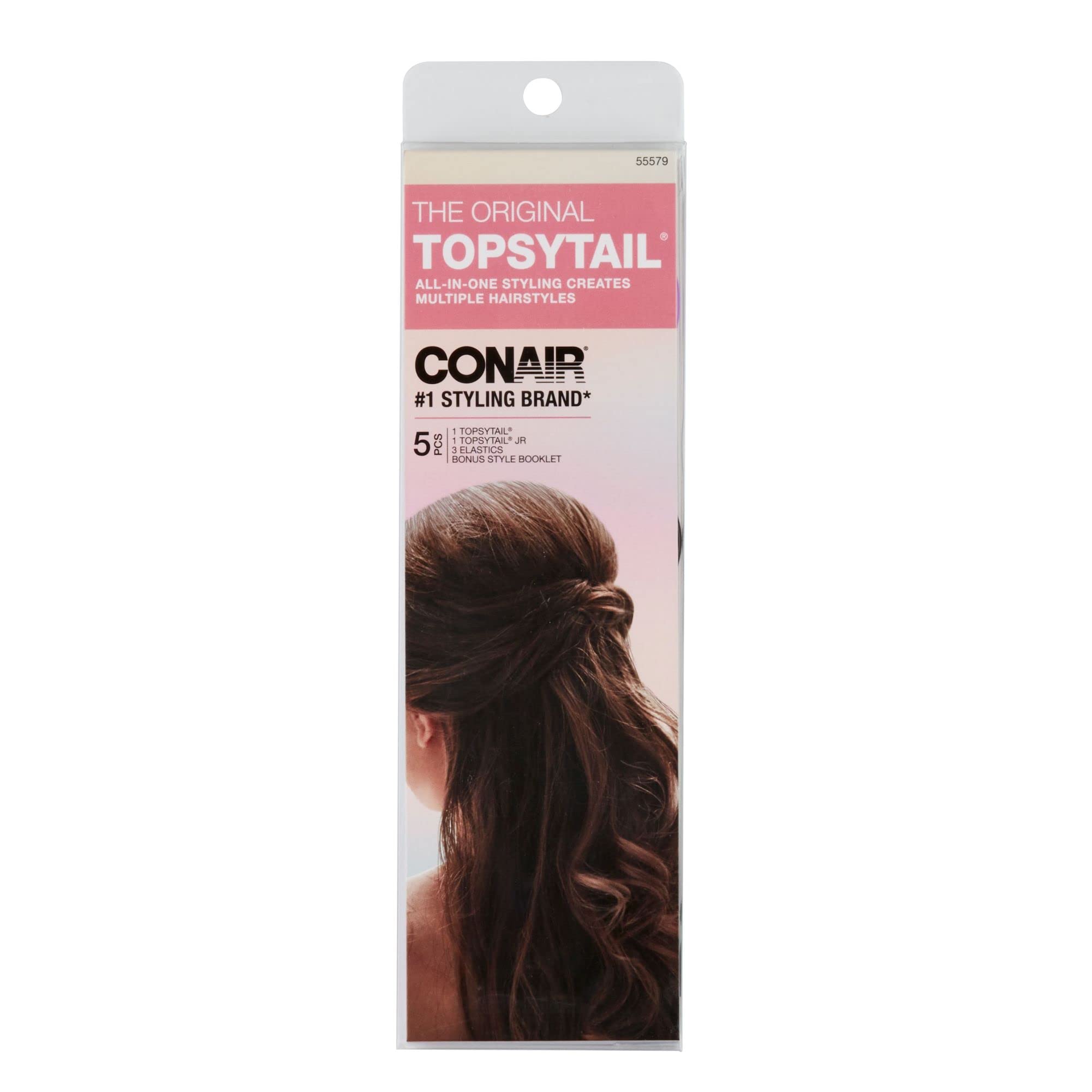 Conair Topsy Tail Hair Tool - Ponytail Hair Loop Styling Tool - Includes Hair Ties Hair Styling Kit Included - 5-Piece Set