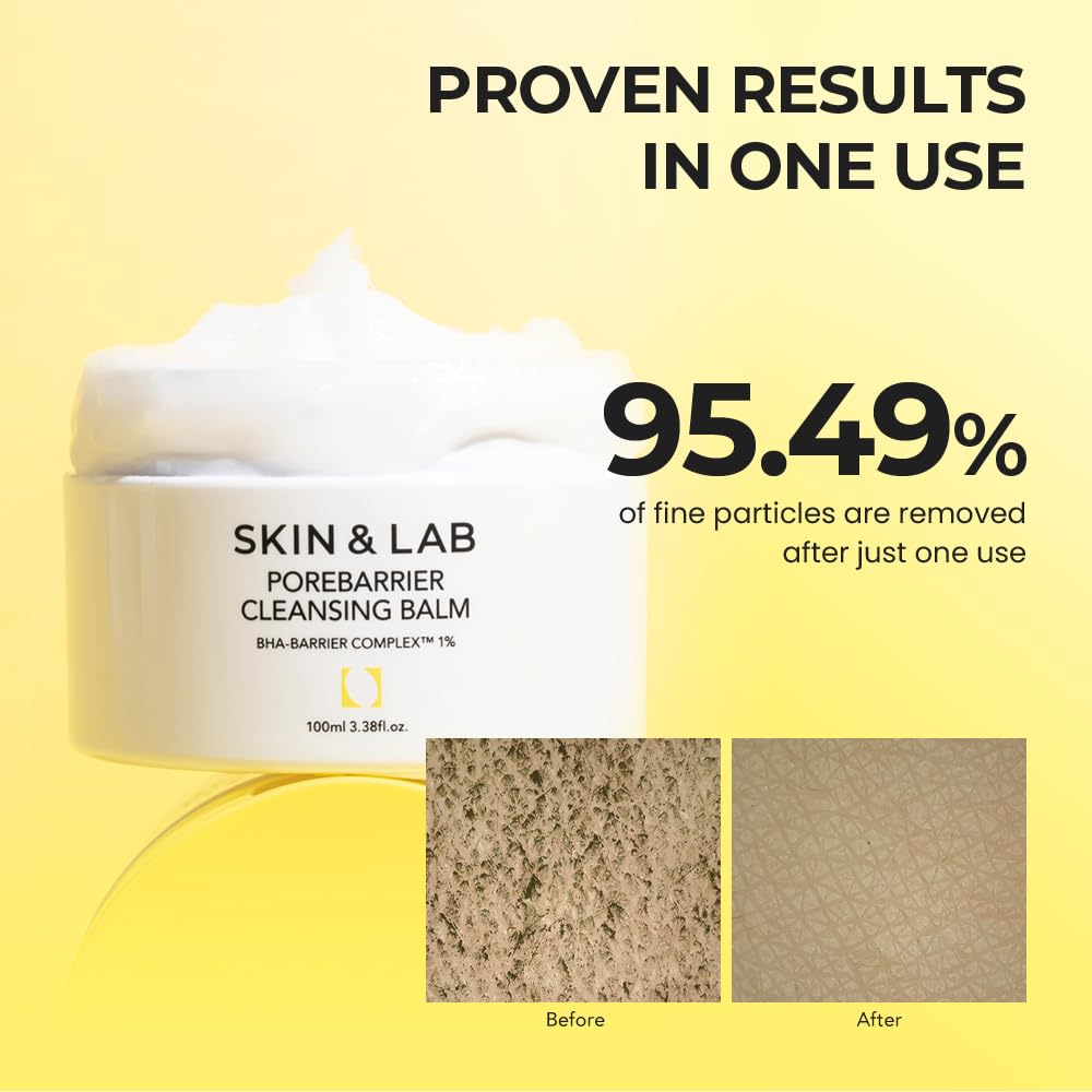 SKIN&LAB] Porebarrier Face Cleansing Balm | Eyelash Extension-Safe Cleanser | Vegan Makeup Remover for Waterproof Makeup | Balm to Oil to Milk | Gentle for | Made in Korea | 3.38 Fl Oz