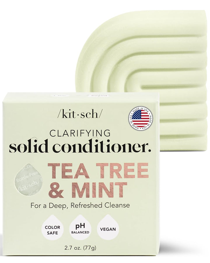 Kitsch Tea Tree & Mint Solid Natural Hair Conditioner Bar for Curly Wavy Fine Hair, Clarifying & Cleansing Organic Conditioner, Hair Color Safe, Zero Waste, Vegan, Eco Friendly, Sulfate Free, 2.7 oz