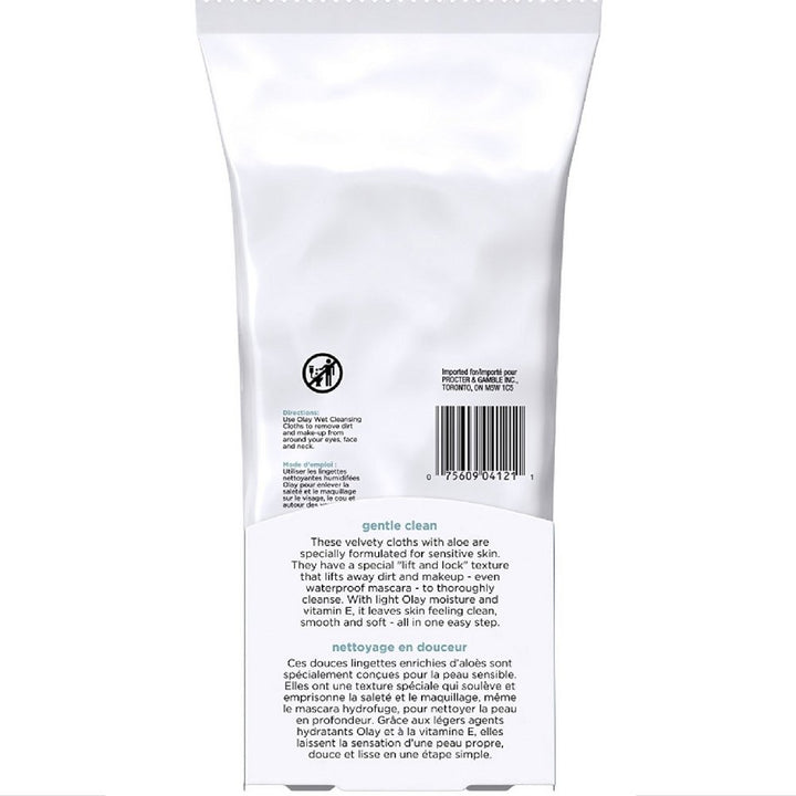 OLAY Wet Cleansing Cloths Gentle Clean, Sensitive/Fragrance-Free 30 Ea (Pack of 5)