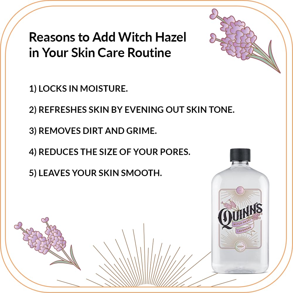 Quinns Alcohol-Free Witch Hazel 16oz - Lavender & Aloe Vera Natural Toner for Face & Skin