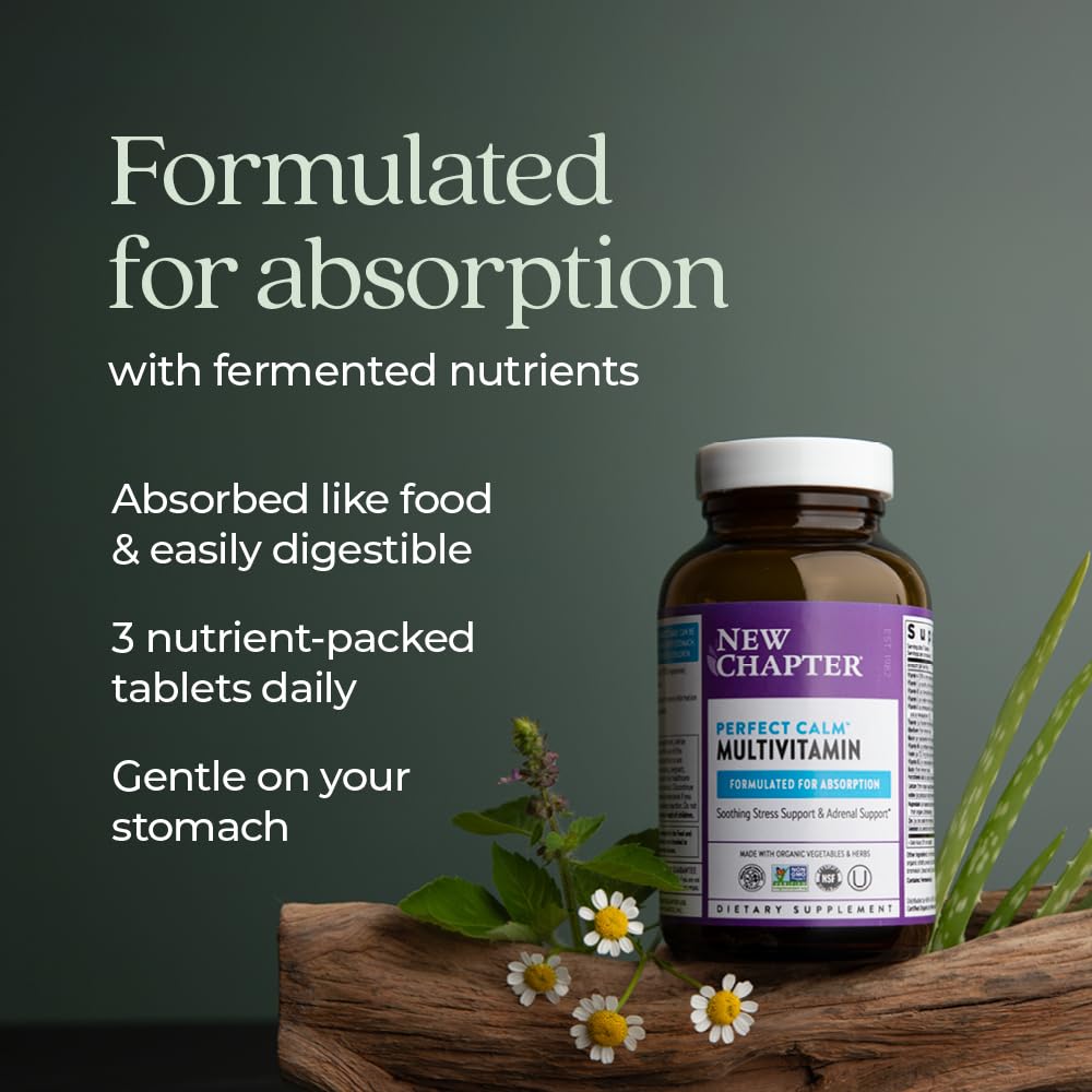 New Chapter Perfect Calm - Daily Multivitamin for Stress & Mood Support with B Vitamins + Holy Basil + Lemon Balm + Organic Non-GMO Ingredients - 144 Count