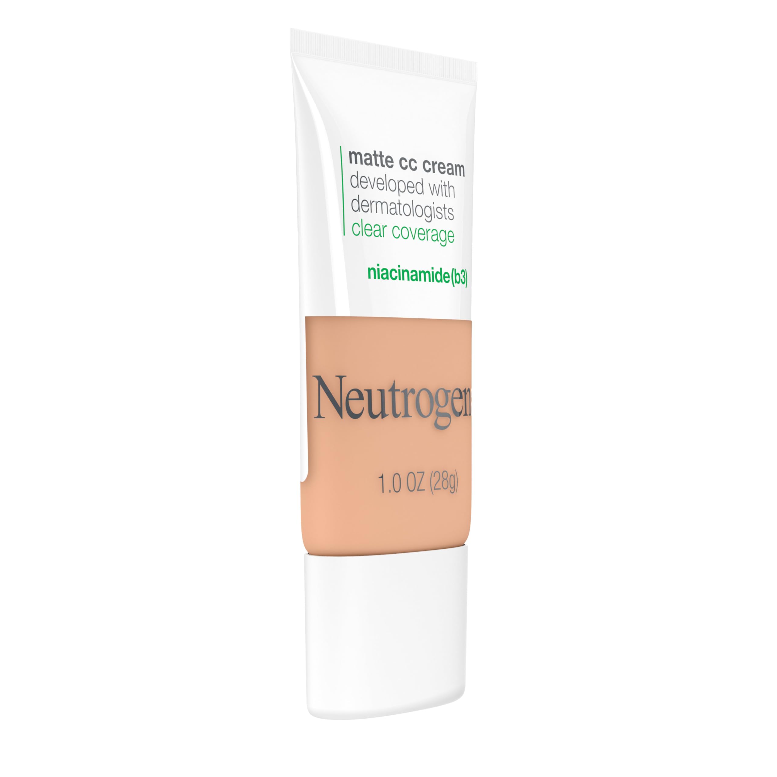 Neutrogena Clear Coverage Flawless Matte CC Cream, Full-Coverage Color Correcting Cream Face Makeup with Niacinamide (b3), Hypoallergenic, Oil Free & Fragrance Free, Sand, 1 oz