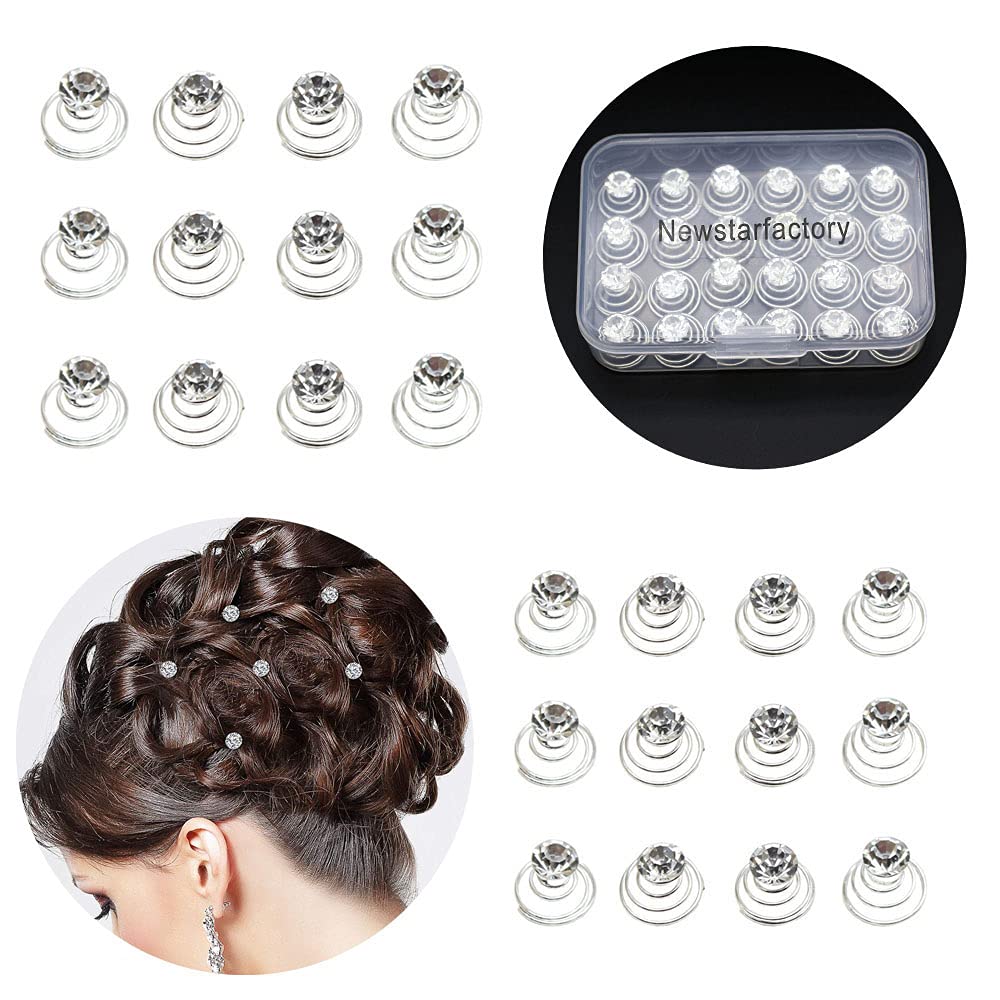 Newstarfactory Gorgeous Rhinestones Hair Spirals Clips Pack Of One Dozen With Special Gift (White)