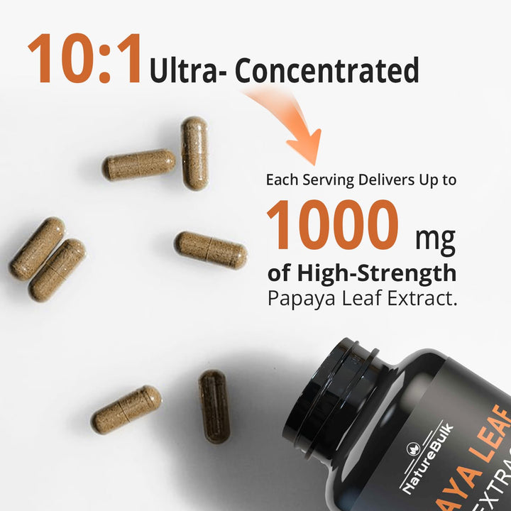 NATUREBULK Papaya Leaf Extract Capsules - 10X Strength, 120 Veg Capsules, Immune Gut & Super Digestive Health