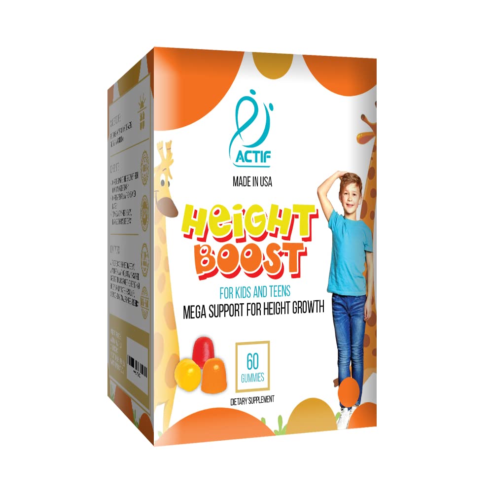 Actif Height Boost Mega Support for Height Growth with 10+ Factors, Height Supplement for Kids and Teens, 60 Gummies, Strawberry Flavor, Get Tall Fast Formula
