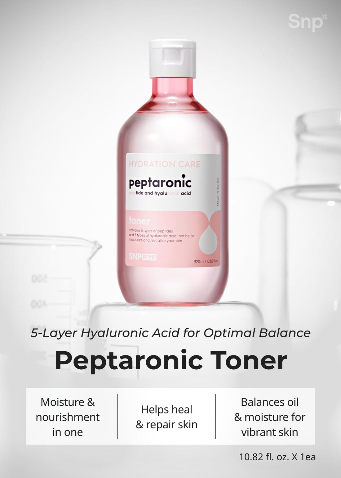 [K Beauty SNP] Peptaronic Skincare Toner | Peptide and Hyaluronic Acid Face Toner | Firming, Soothing and Moisturizing for Dry Skin Types | Korean Face Skincare for Gift | 10.8 Fl Oz