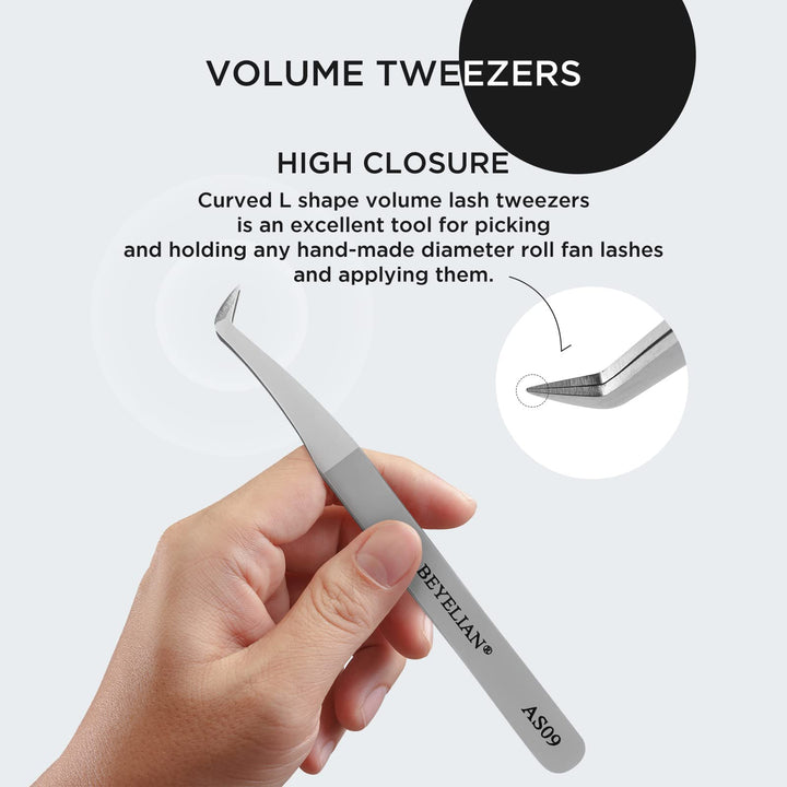 BEYELIAN Curved Eyelash Extension Tweezers for 3D-6D Volume Lash Application (#AS09)