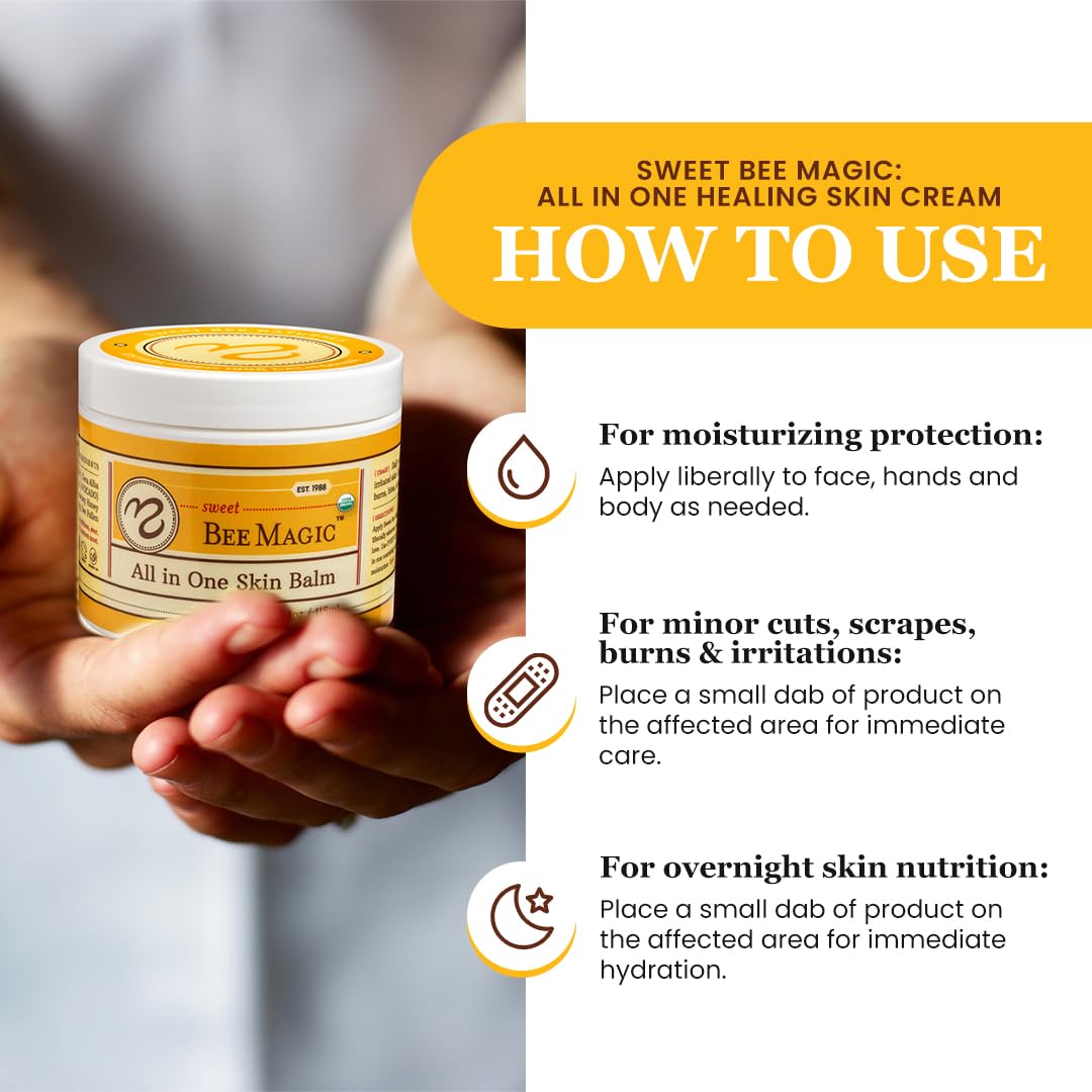Sweet Bee Naturals - Sweet Bee Magic, All In One Healing Organic Balm. Organic Skin Aid, Small Batch Crafted in USA, Certified Organic, All Natural Skin Aid- 2 Ounce Jar
