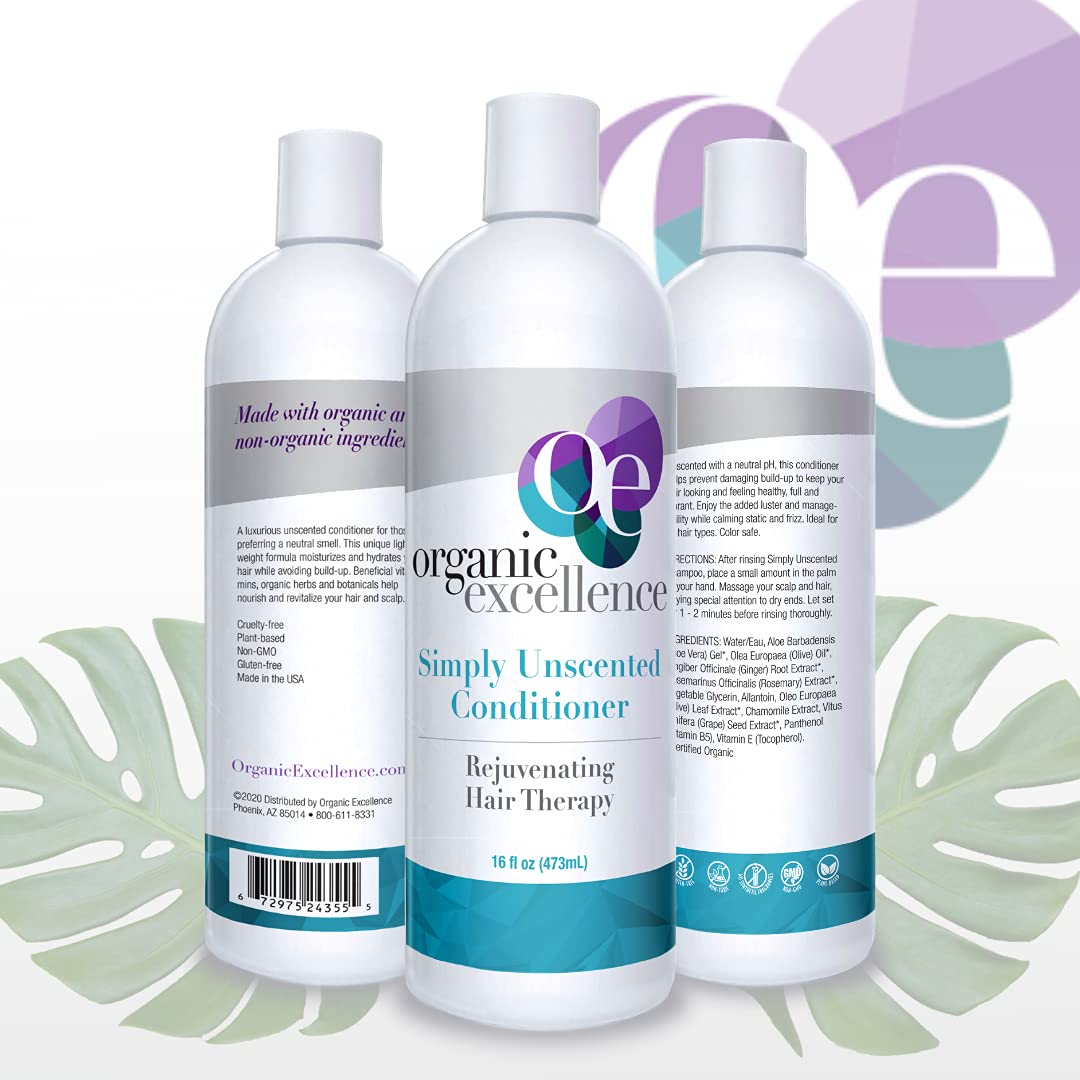 Organic Excellence Sulfate Free Conditioner - Fragrance, Gluten, Paraben Free, Color Safe. Organic Herb Extracts and Oils, Natural Hair Care for the Whole Family, 16 fl ounces (473 ml)