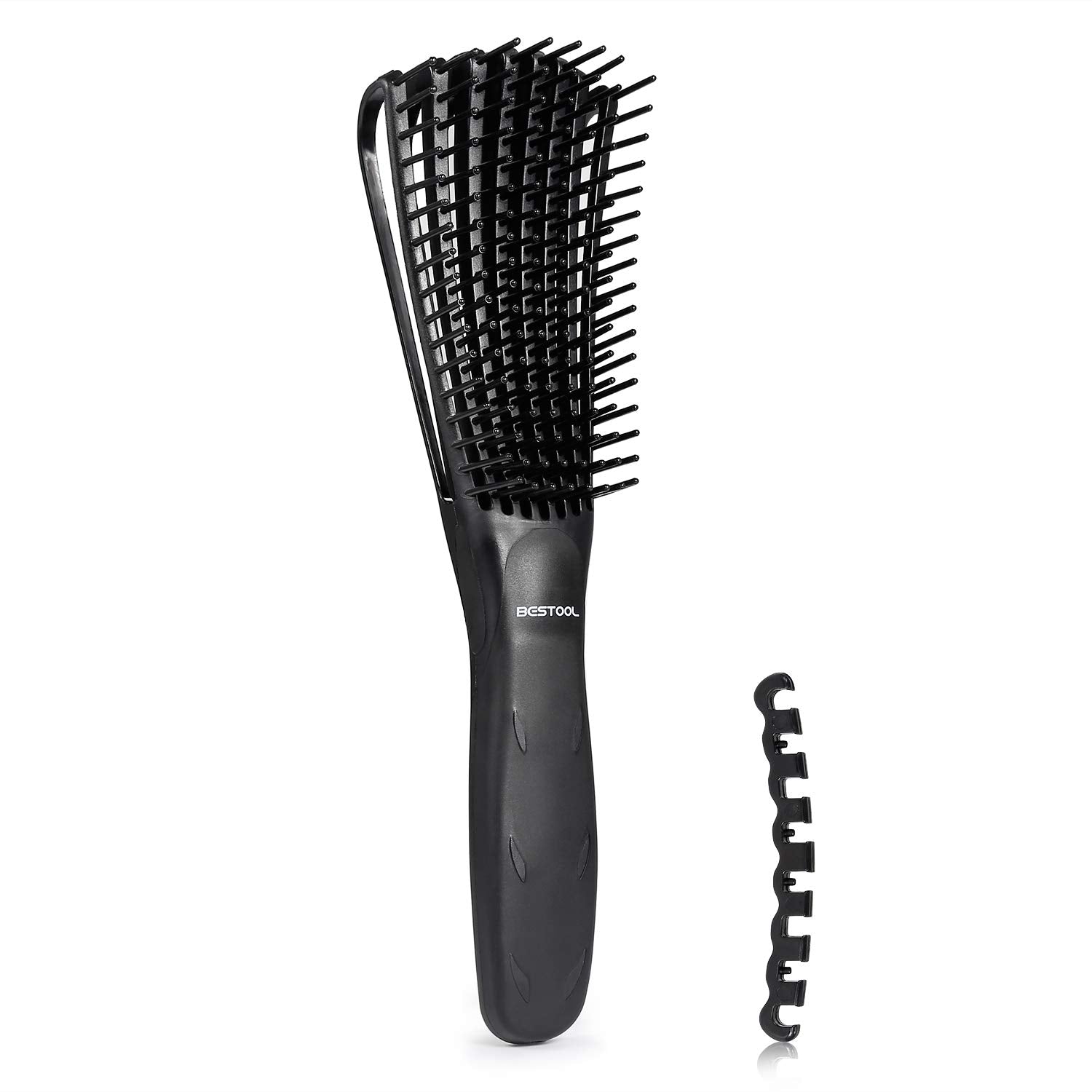 BESTOOL Detangling Brush, Detangler Brush for Natural Black/ Curly Hair Afro 3/4abc Texture, Faster n Easier Detangle Wet or Dry Hair with No Pain (Black)