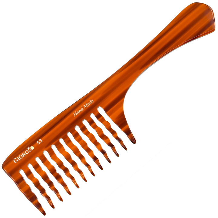 GIORGIO G53 8 Hand Made Tortoise Detangle Comb Wide Teeth. HandMade of Durable Cellulose Acetate Sawcut and Polished.