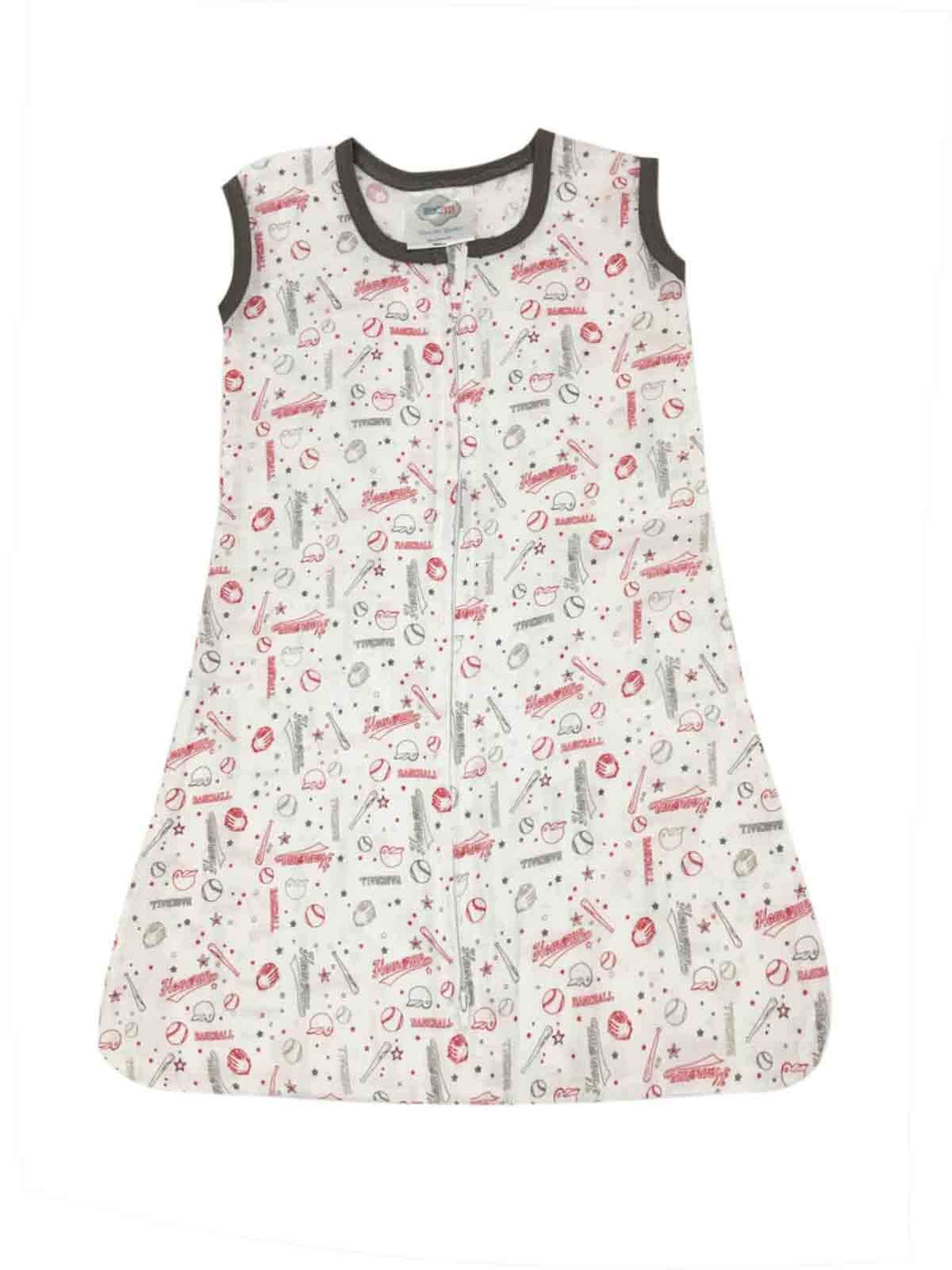 Bacati Baseball Muslin Sleep Sack, Red/Grey, Small