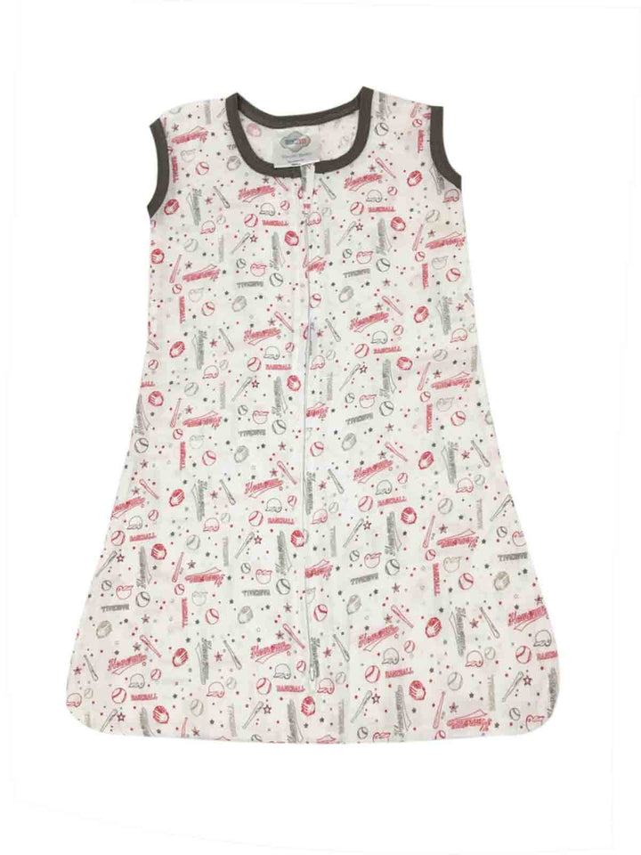 Bacati Baseball Muslin Sleep Sack, Red/Grey, Small