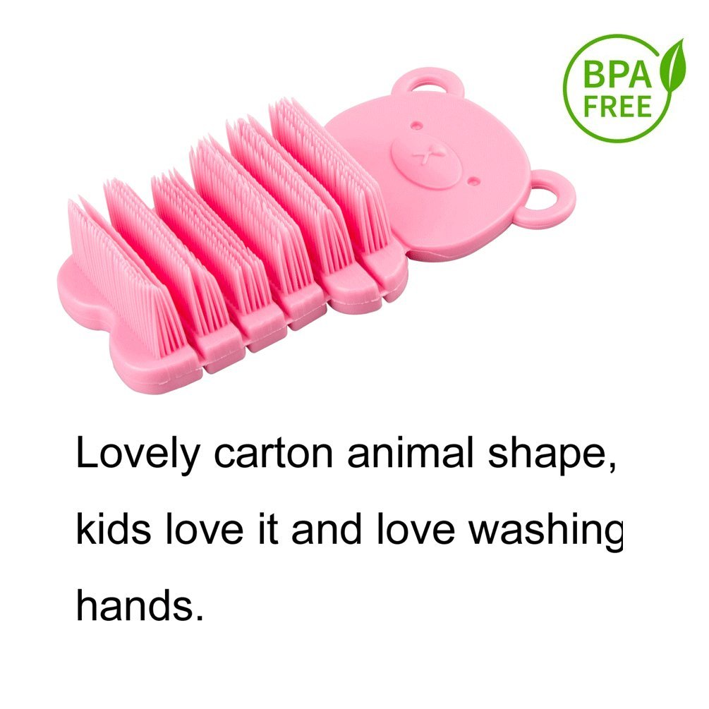 JINCH Nail Scrubber Brush Kids, Finger Nails Scrub Scrubbing Cleaning Brushes with Soft Bristle for Baby Children, Cute Animal Style and 2 Colors Choice (Pink)