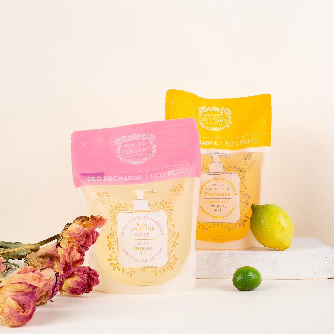 Panier des Sens Eco-refill Liquid Marseille Soap Rose - Made in France - 2x 16.9Floz/500ml