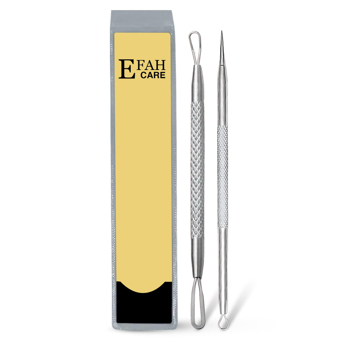 EFAH Care 2Pcs Stainless Steel Pimple Extractor Acne Treatment Tool Surgical Blemish Grade Blackhead Remover Perfect for face and Nose Easy to Clean (Silver)