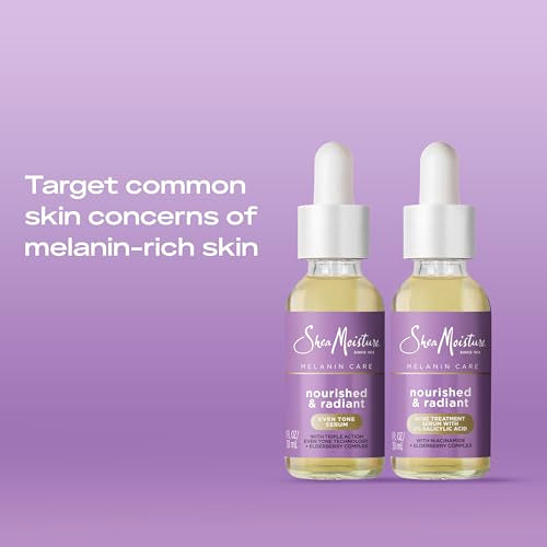 SheaMoisture Melanin Care 4-in-1 Acne Treatment Serum with 2% Salicylic Acid Nourished & Radiant for Calming, Hydrating & Treating Acne, with Niacinamide +Elderberry Complex, 1 Fl oz
