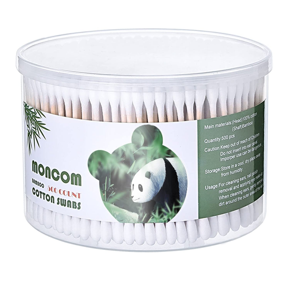Moncom 500 Count Double Round Tips Cotton Swabs With Strong wooden Sticks, 3.0 inch, 1 box