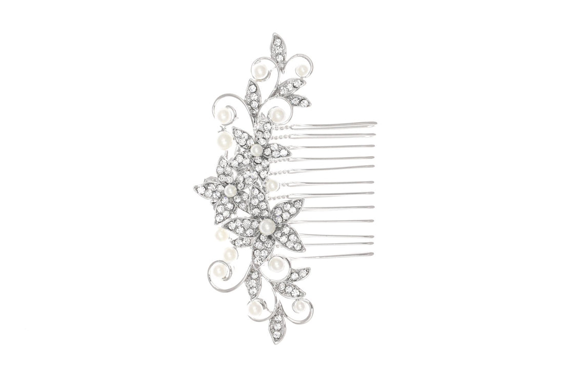 Bridal Bridesmaid Flower Girl Pearl Rhinestones Prom Wedding Tiara Comb T1046