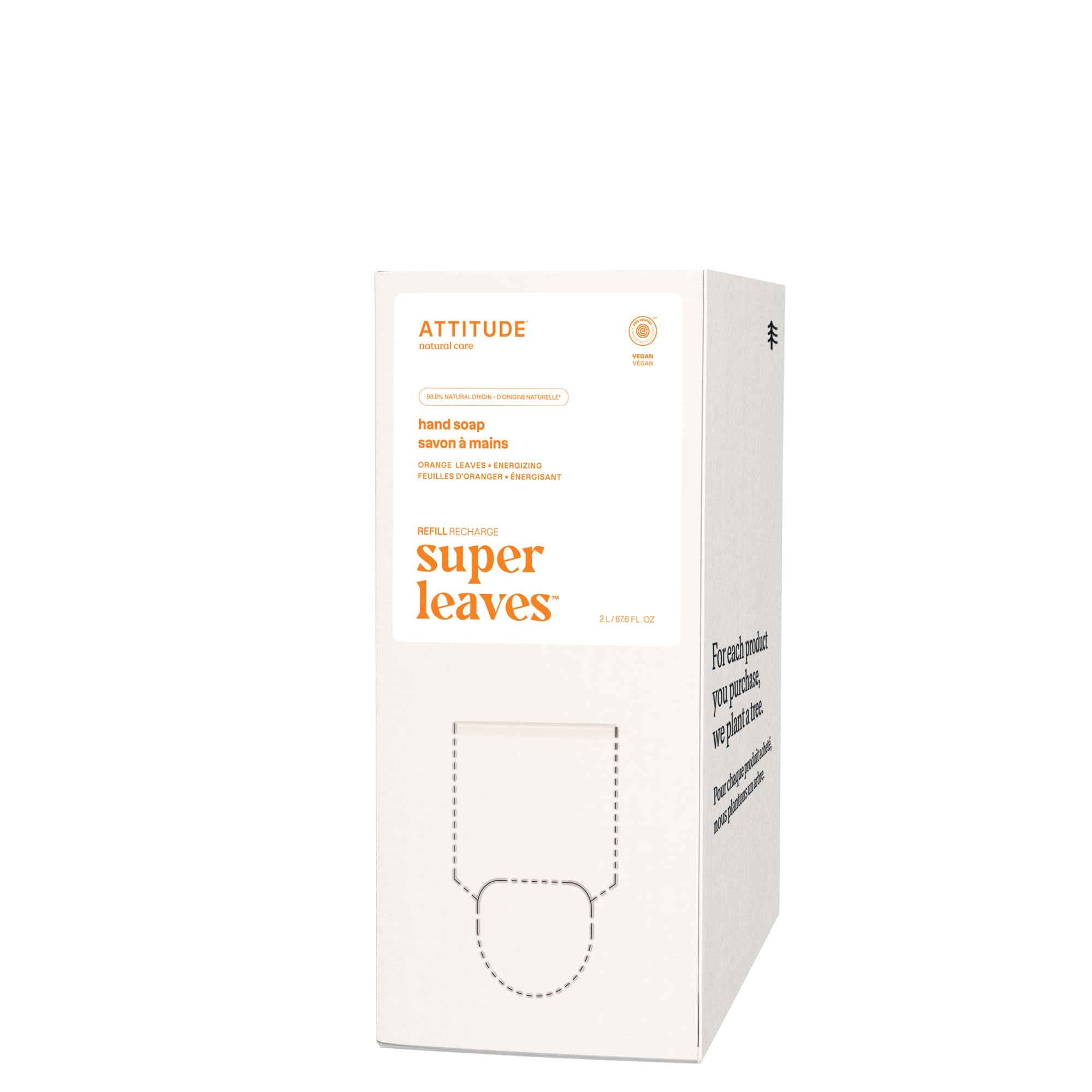 ATTITUDE Hand Soap Refill, Bulk-to-Go Packaging, EWG Verified, Natural Non-Toxic Hypoallergenic & Energizing, Orange Leaves, 67.6 Fl Oz