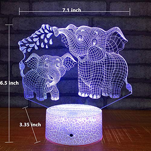 Elephant 3D Night Light for Kids 3D Lamp with 16 Colors Changing Remote Control Elephant Toys 10 9 3 5 2 8 1 7 6 4 Year Old Girls Women Baby Boys Gifts (Elephant)