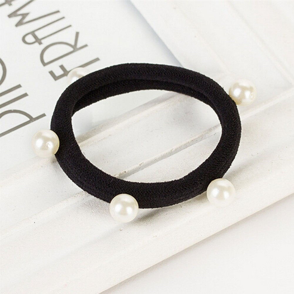 20 Pcs Black Man-made Pearl Elastic Hair Bands Cotton Stretch Hair Ties Ponytail Girl Headbands Hair Ropes Hair Accessories