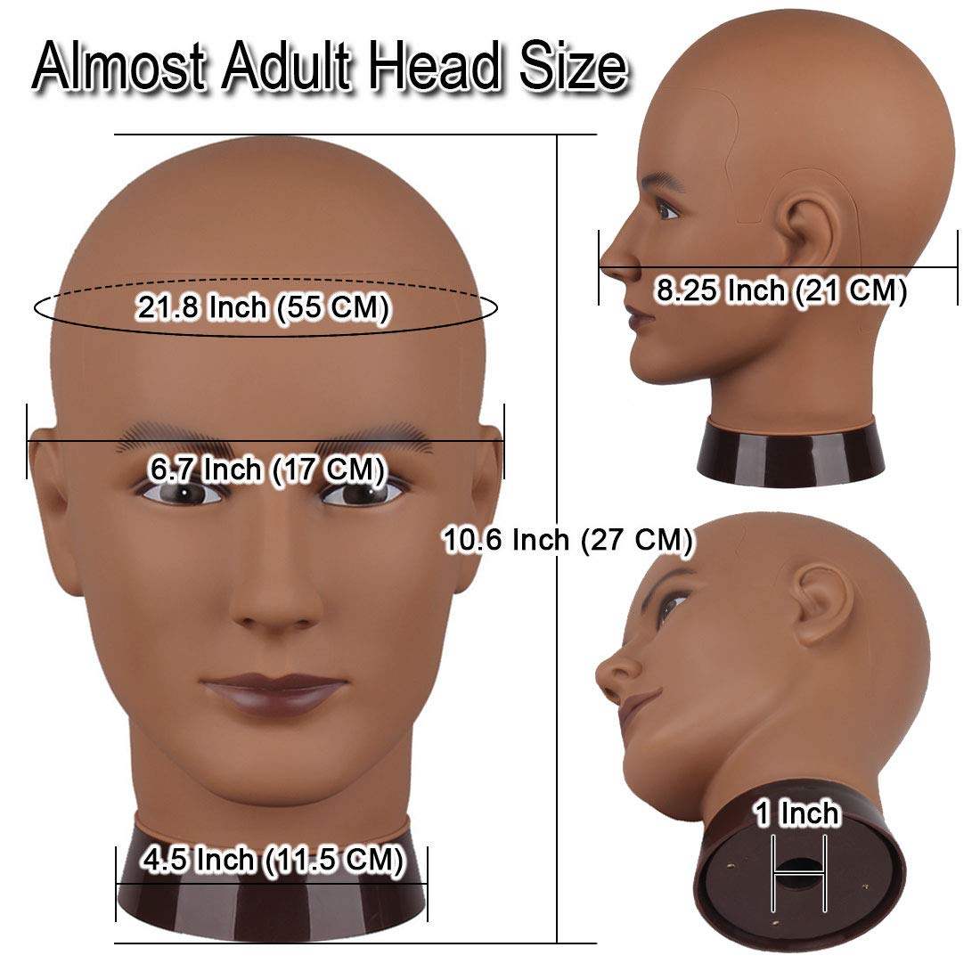 NEWSHAIR Bald Mannequin Head Male Professional Cosmetology for Wig Making and Display, Hat, Helmet, Glasses or Masks Display Head Model with Free Clamp Stand (Dark Brown)