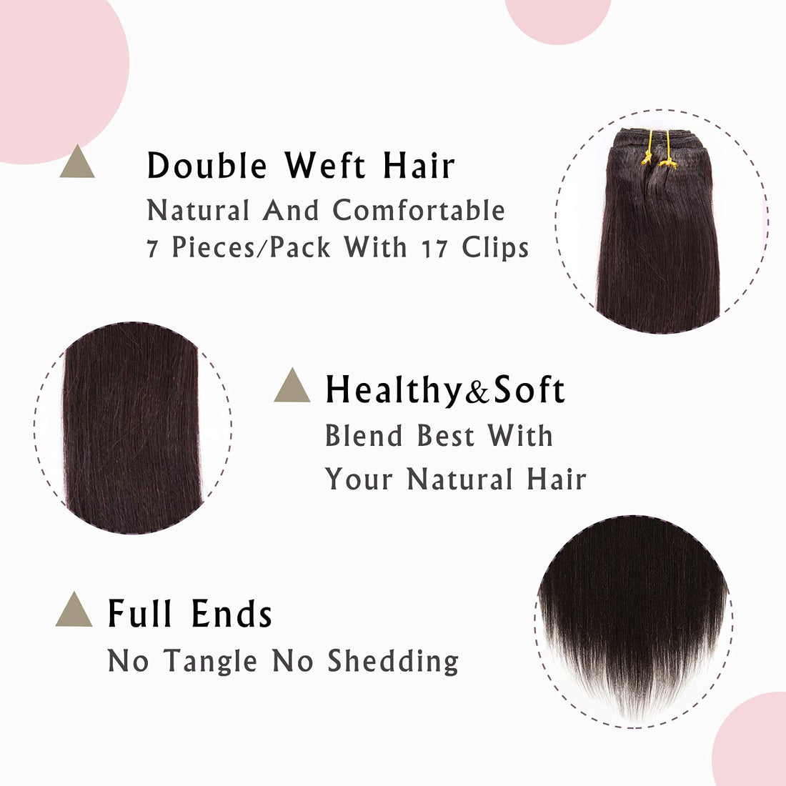 Anrosa Yaki Hair Clip in Yaki Hair Extensions Clip in Human Hair Yaki Hair Clip in Extensions for African American Yaki Straight Clip ins Natural Hair Thick Volume Natural Black 1B 10 inch 120 Gram