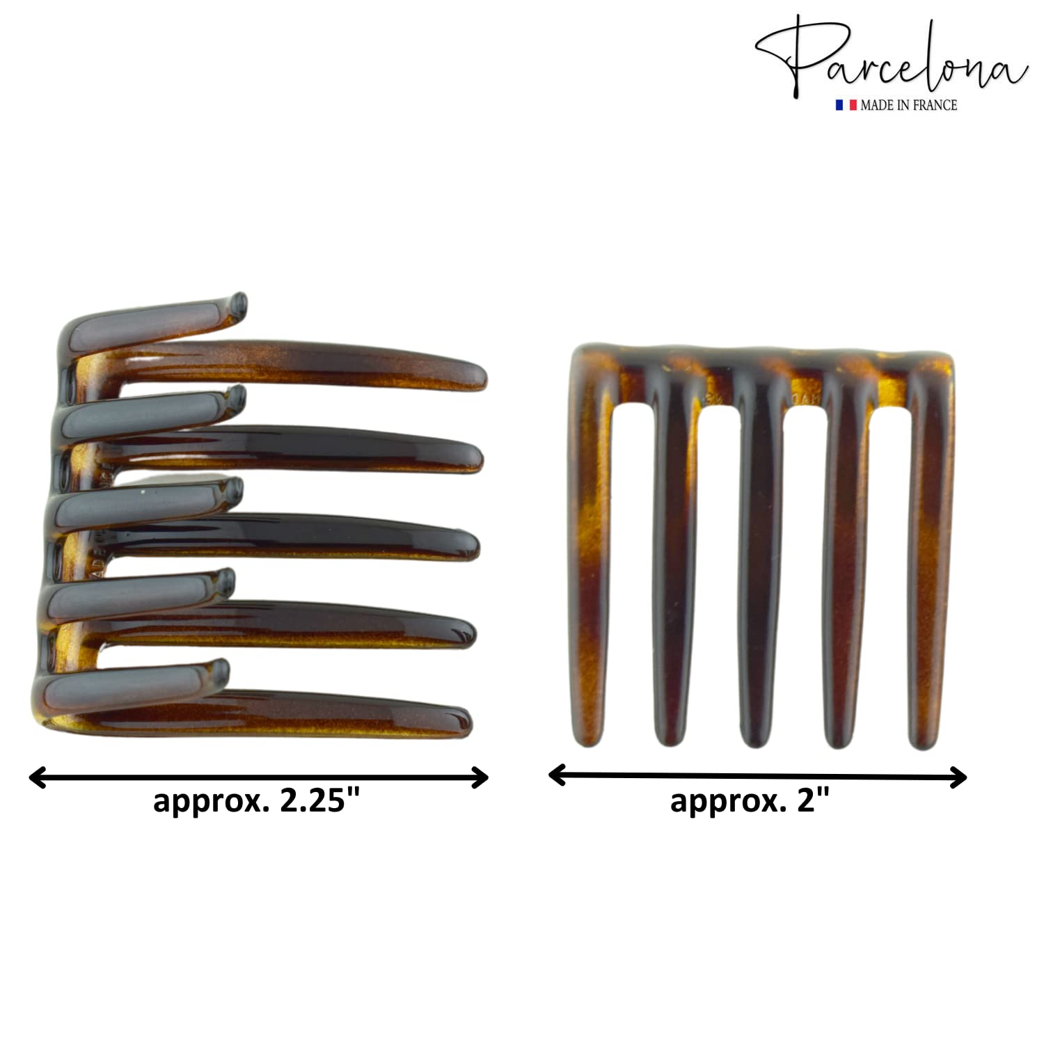 Parcelona French Crab Interlocking Medium Celluloid Shell Hair Clip Side Comb 2 1/4 Inches