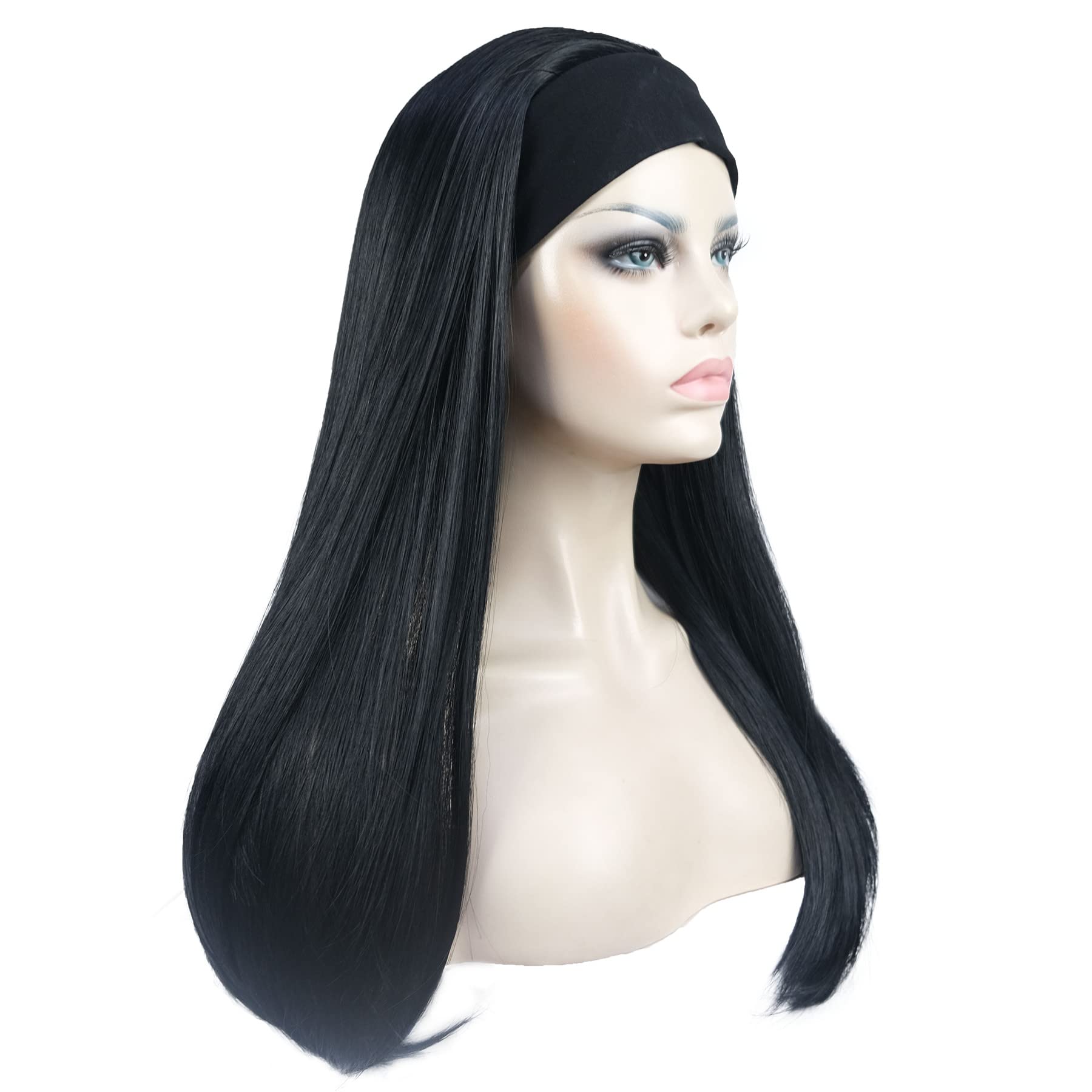 #1-Black: Aimole Long Straight 3/4 Women'S Wigs Hair Piece Synthetic Hair With Black Headband(1-Black)