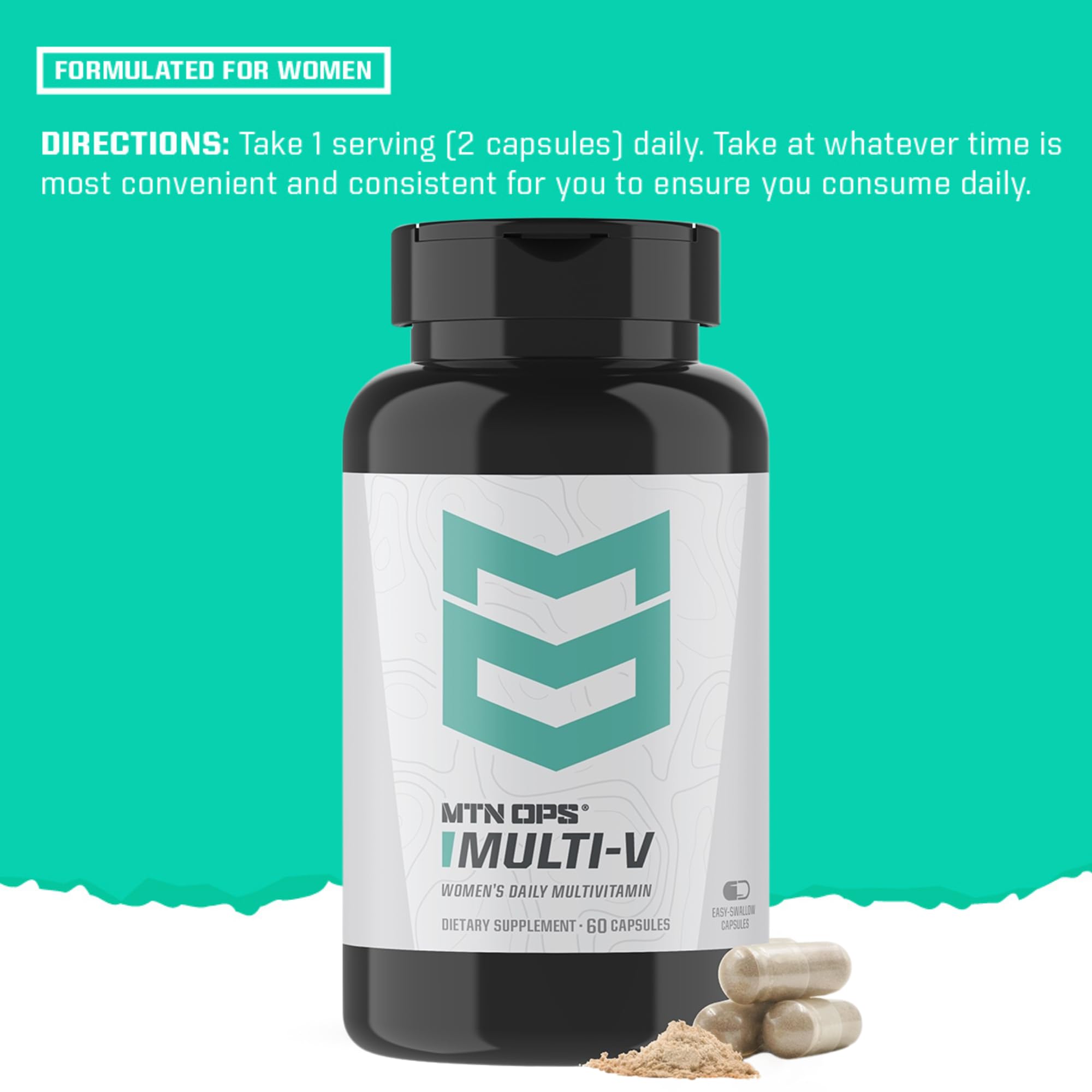 MTN OPS Multi-V Womens Multivitamin Vegetarian Capsules, Essential Daily Vitamin Complex, 60 Capsules, 30 Day Supply