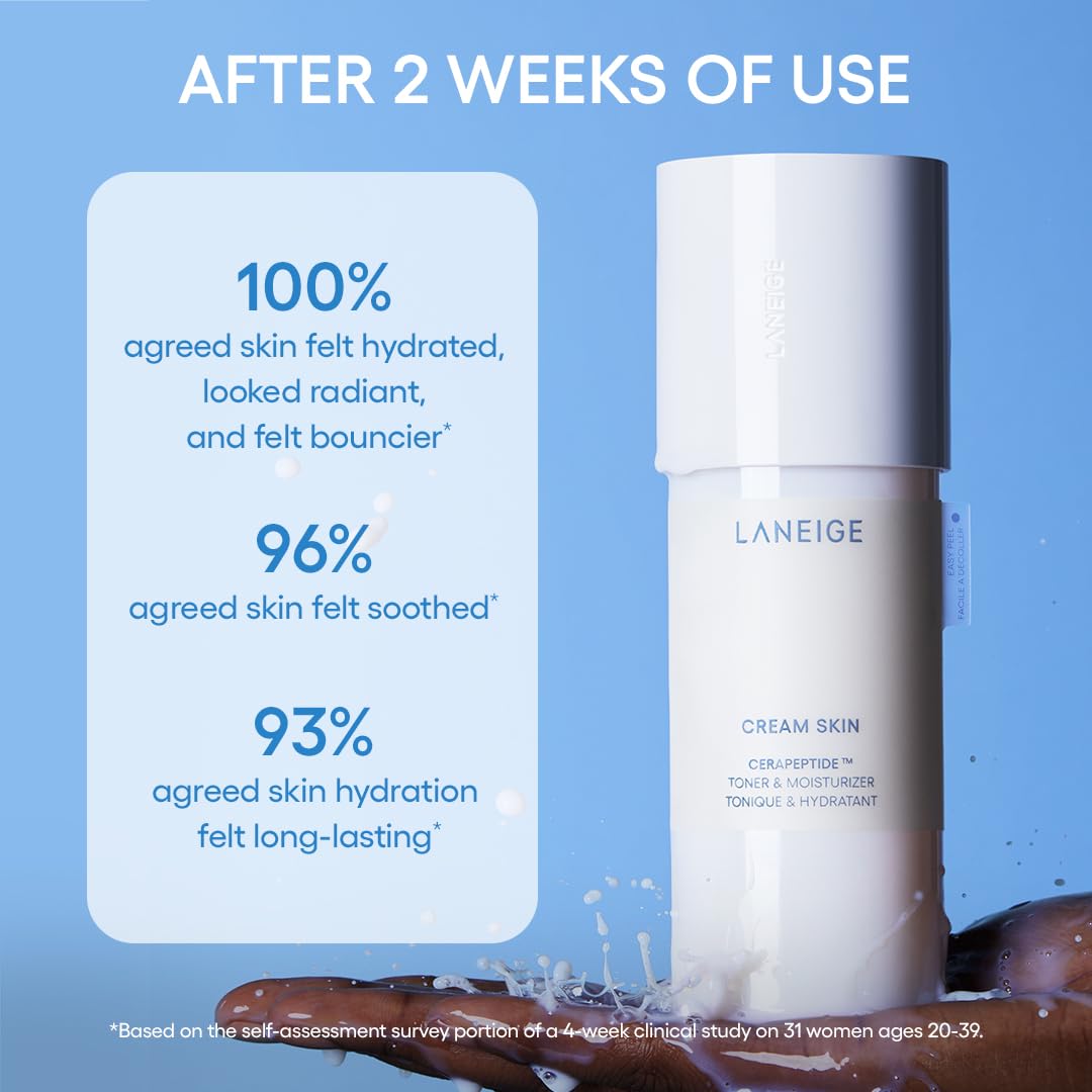 LANEIGE Cream Skin Refillable Toner & Moisturizer Pump: Korean Milky Toner, Amino Acid, Nourish, Hydrate, Barrier-Boosting, Visibly Firm