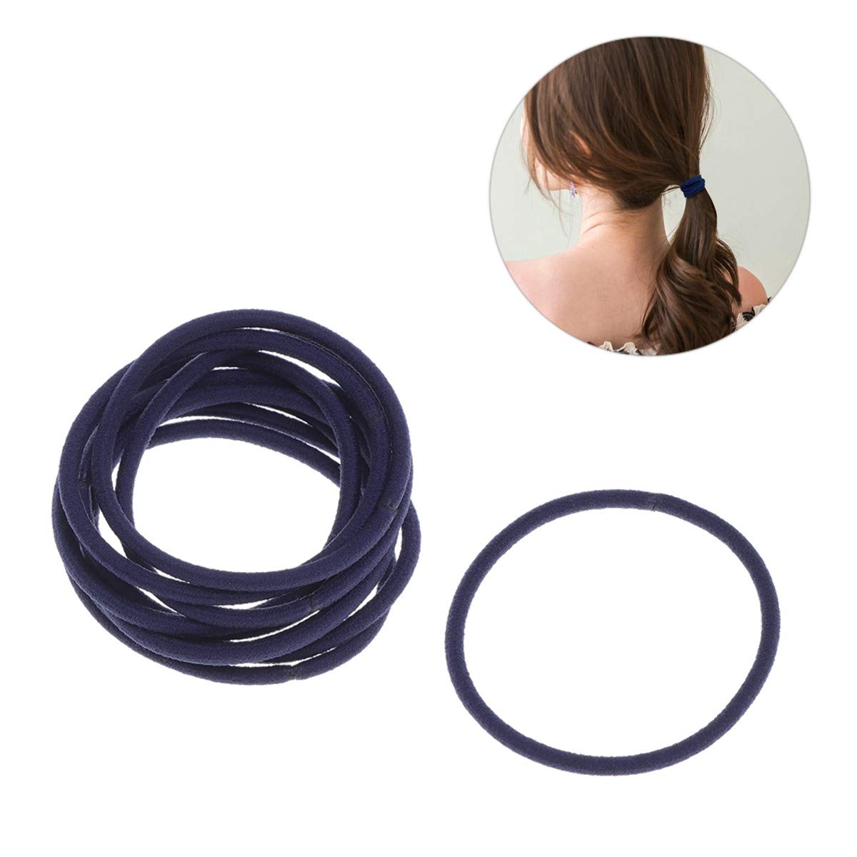 50pcs Nylon Rubber Bands High Elasticity Ponytail Holder Hair Ties Rope for Adults Kids (Navy Blue)