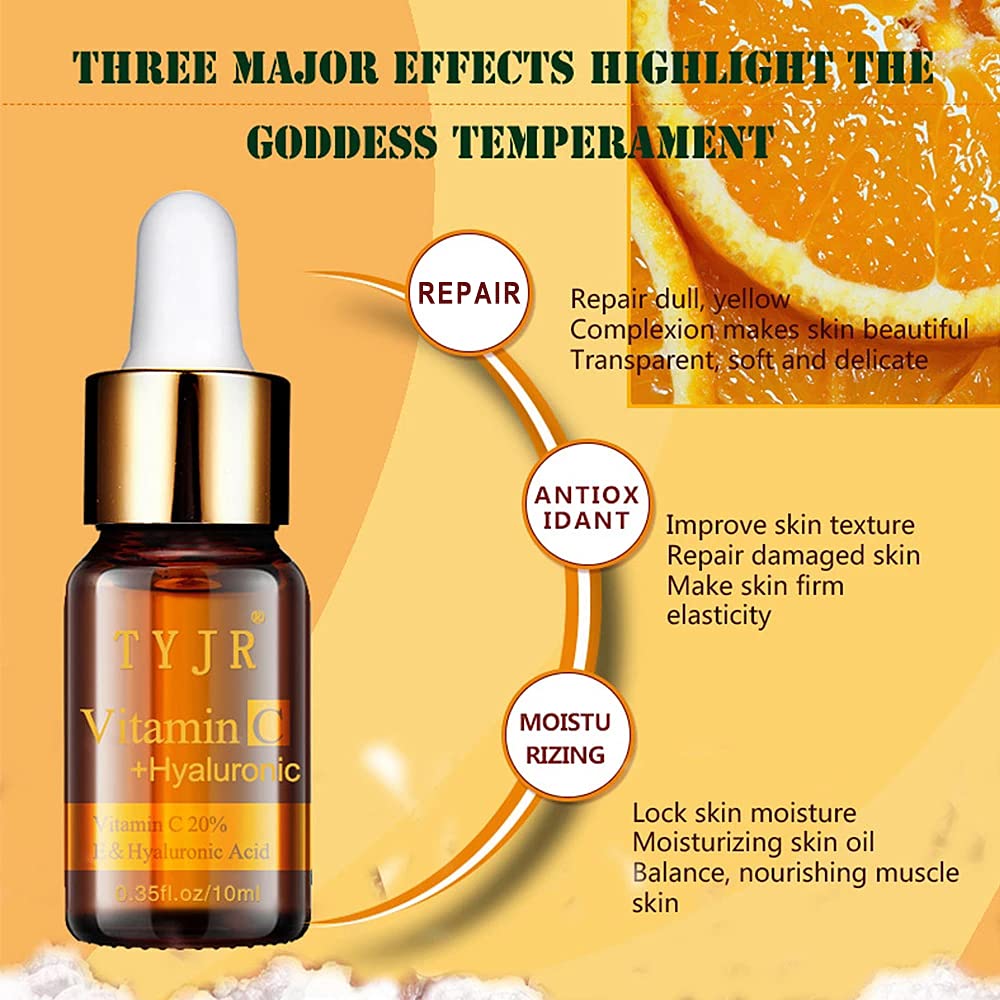Vitamin C Serum for Face 20% with Hyaluronic Acid & Vitamin E - Natural & Organic Vitamin C Serum for Acne, Dark Spots, Anti Wrinkle, Anti Aging, Fades Age Spots and Sun Damage