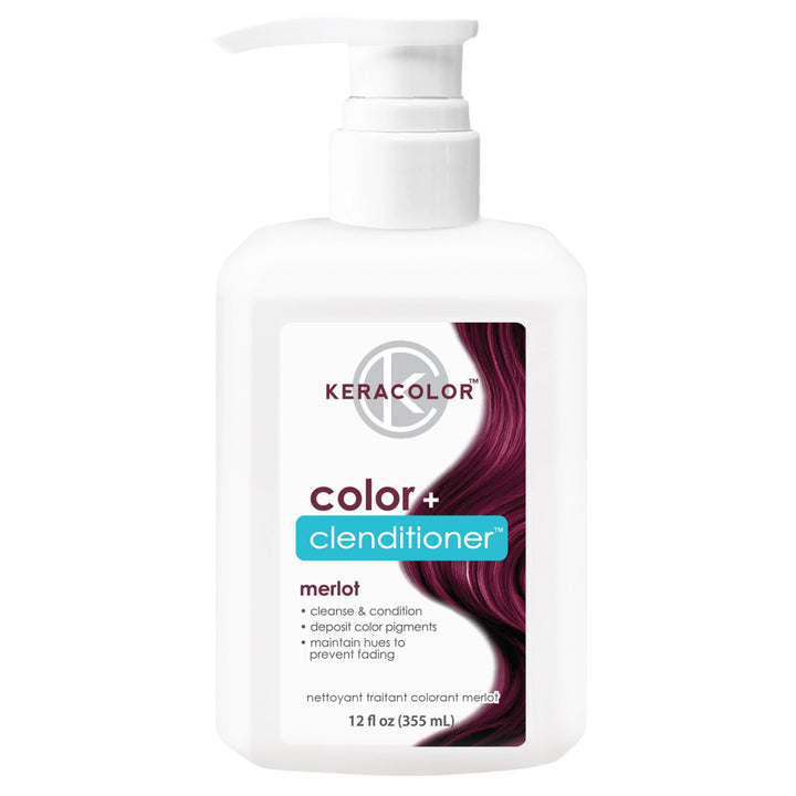 Keracolor Color + Clenditioner 3-in-1 Color-Depositing Conditioner, Gently Cleanses & Conditions, Semi-Permanent Merlot Hair Color, 12 Fl Oz