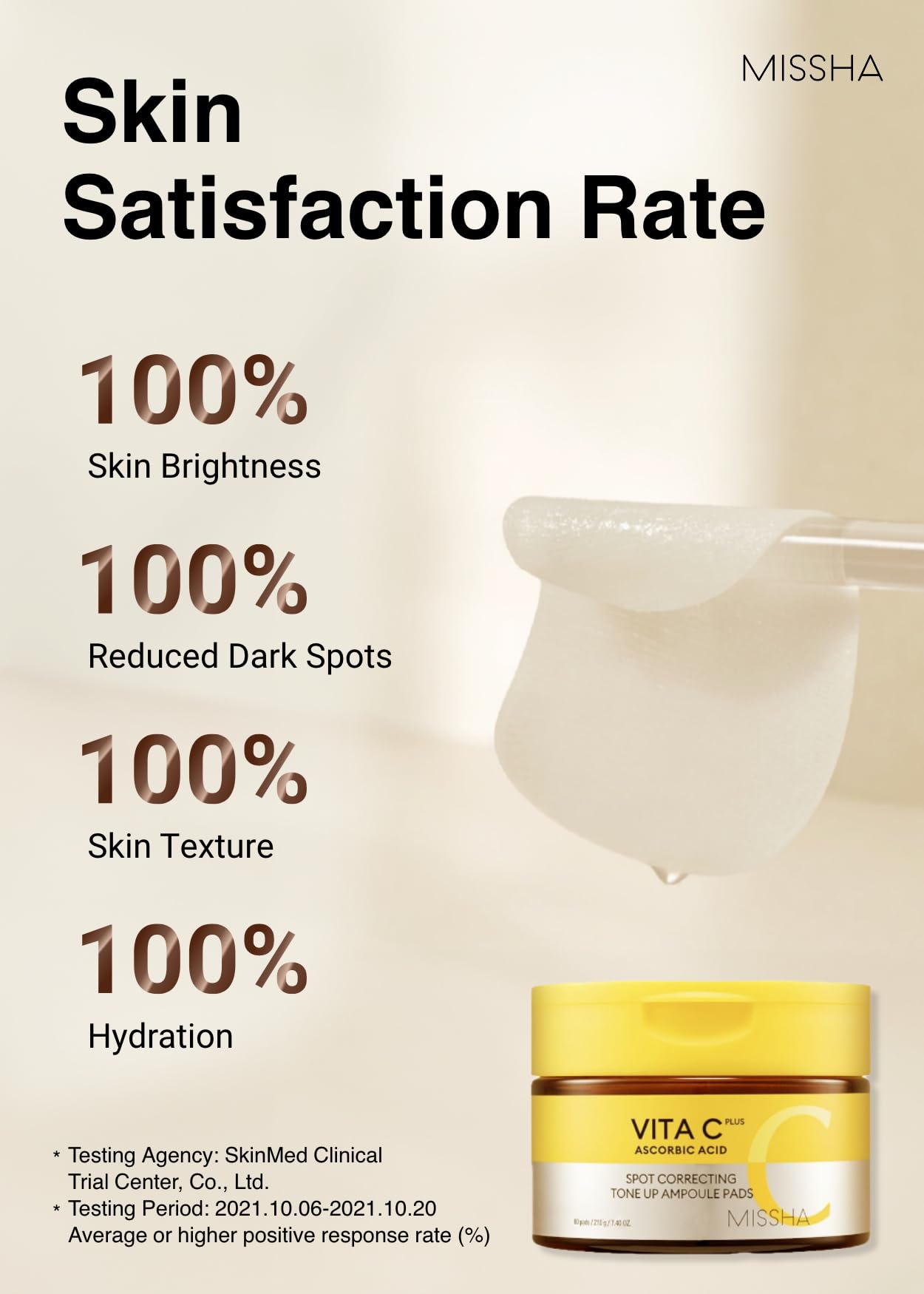 MISSHA Vita C Tone Up Ampoule Toner Pads (80 pads) Exfoliating Pads, Spot Treatment Pads with Vitamin C, Hyaluronic Acid, Collagen, Hydrating