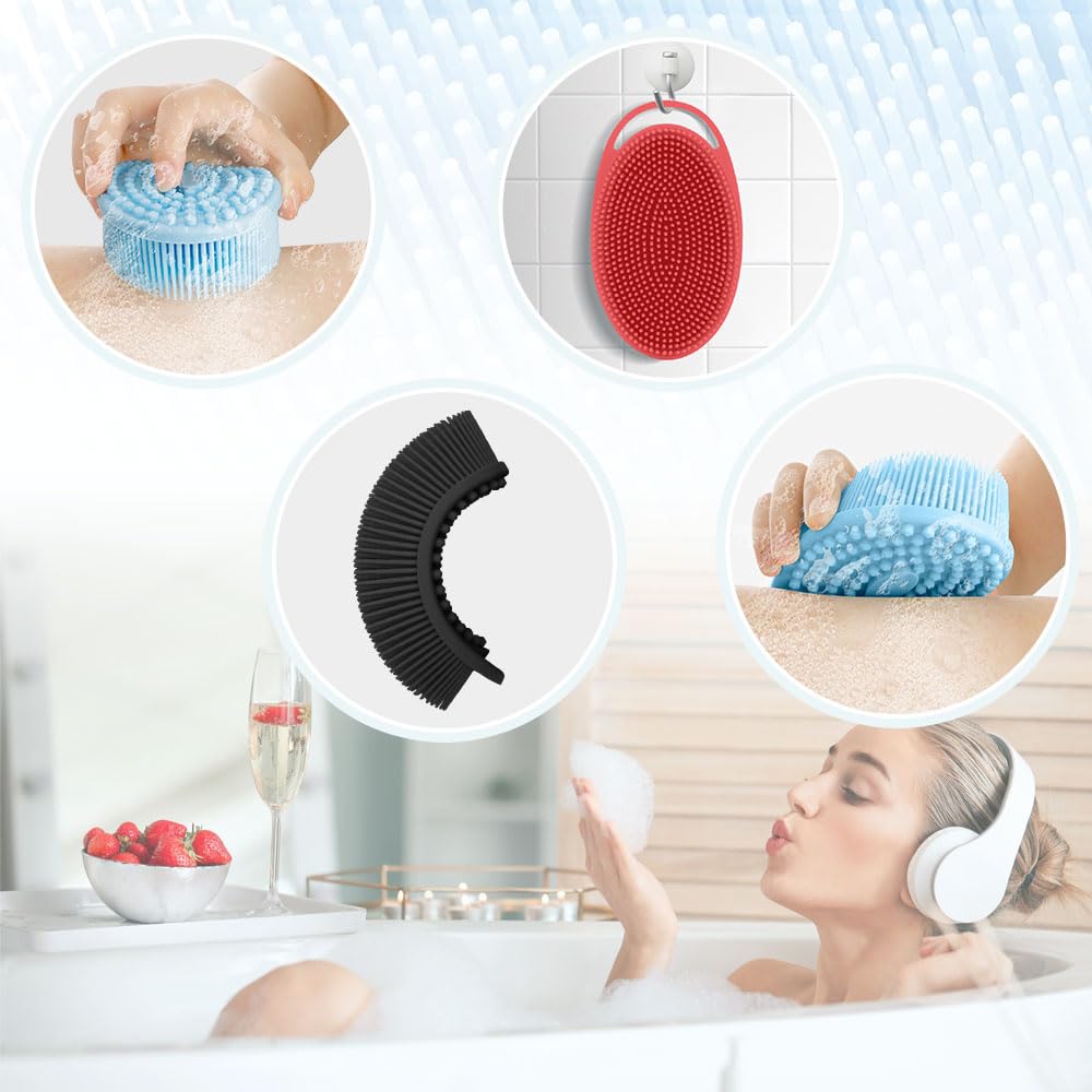 Silicone Body Scrubber, Exfoliating Body Scrubber Silicone, 3pack Soft Loofah Silicone Body Scrubbers for Use in Shower, Shower Scrubber for Body, Silicone Scrubber Men Women for All Skin