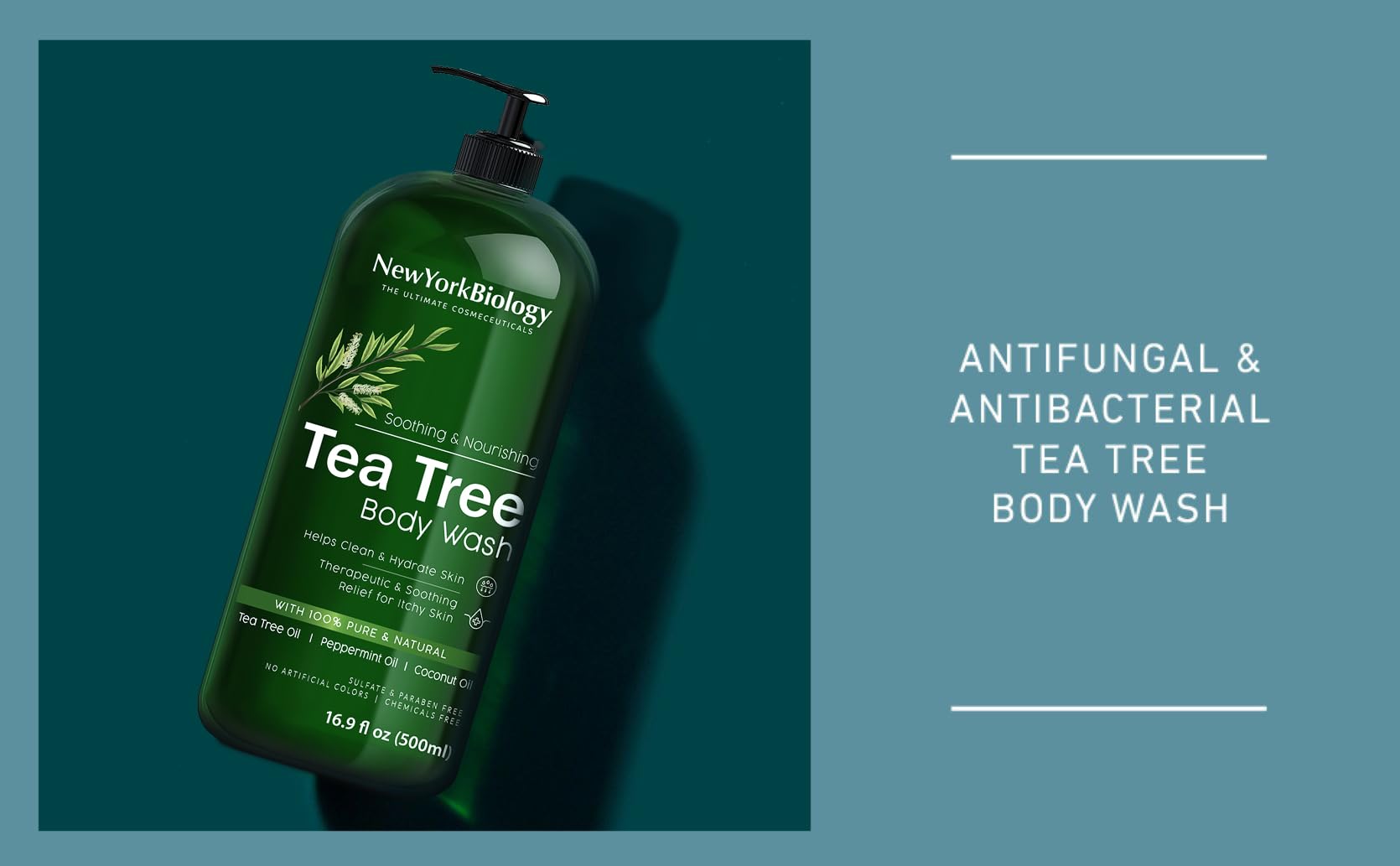 Antifungal Tea Tree Oil Body Wash - HUGE 16 OZ - 100% Pure & Natural - Extra Strength Professional Grade - Helps Soothe Toenail Fungus