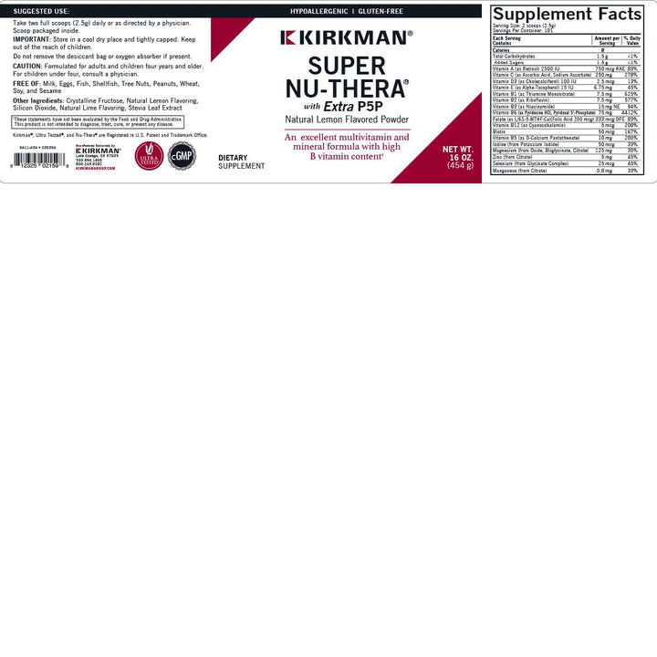 Kirkman Super Nu-Thera® with 25 mg P-5-P Powder - New, Improved Formula! | 454 gm/16 oz | Multi Vitamin