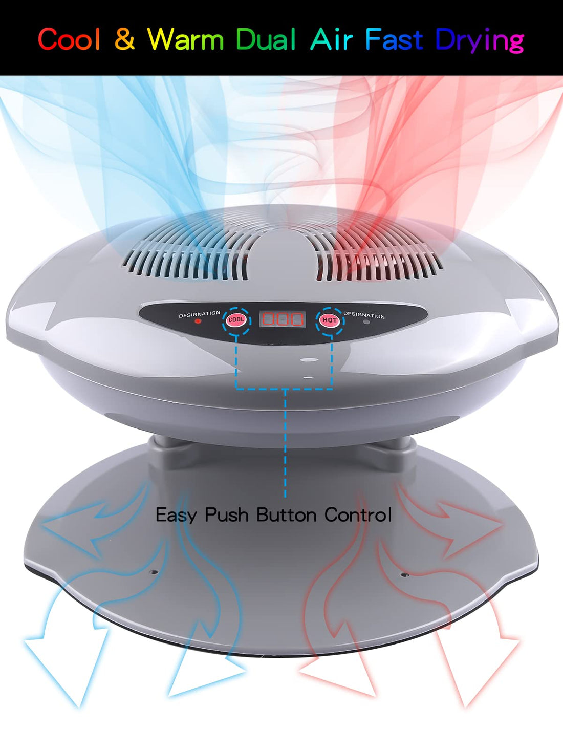 Kalolary Air Nail Dryer, 400W Air Nail Fan Blow Dryer for Nail Polish Intelligent Automatic Sensor Hot & Cold Air Nail Polish Drying Fan Manicure Tool for Home Salon Both Hands and Feet Use(Gray)