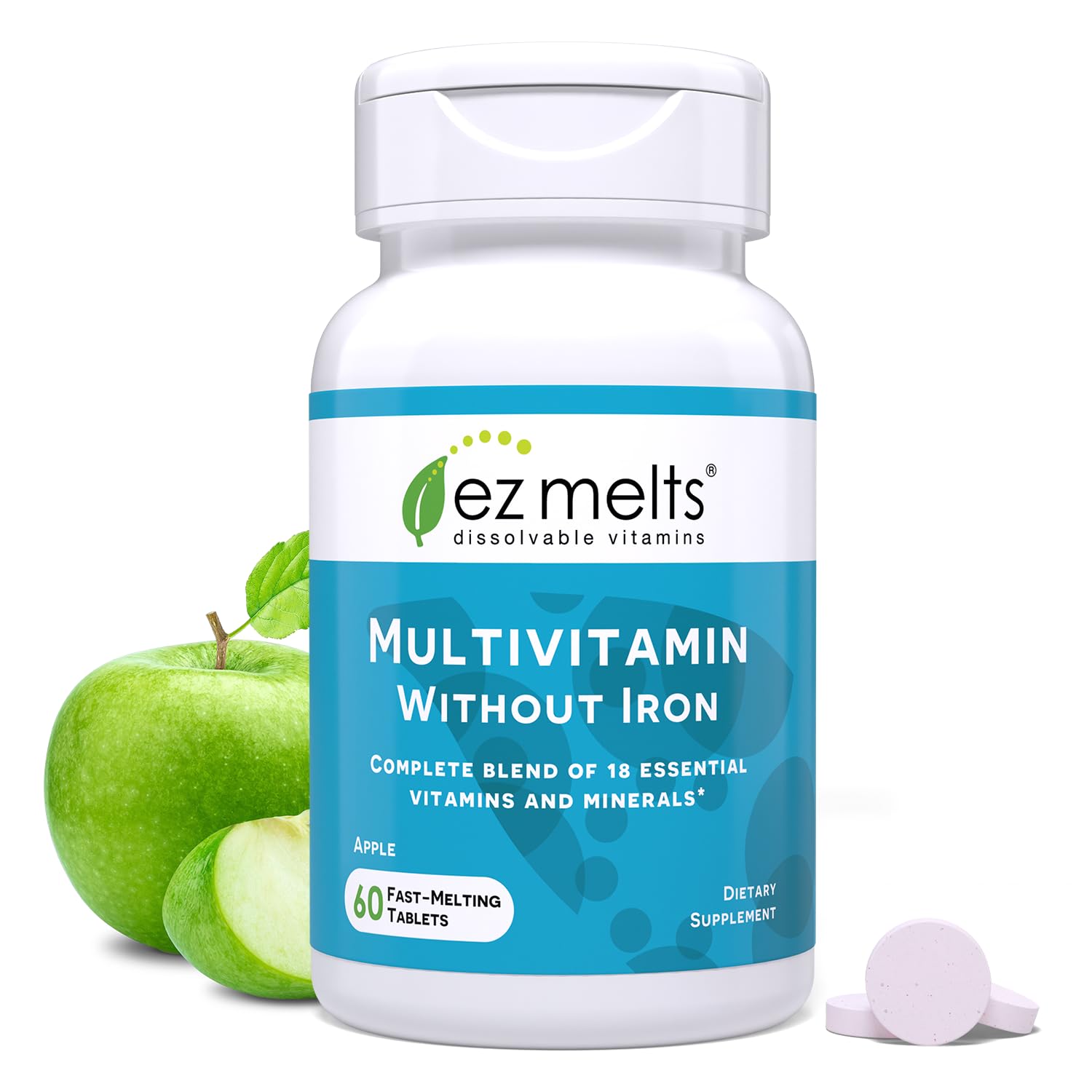 EZ Melts Dissolvable Multivitamin Without Iron, 18 Vitamins and Minerals Including Vitamin A and C, Biotin, B12, D3, Zinc and More, Sugar-Free, 1-Month Supply