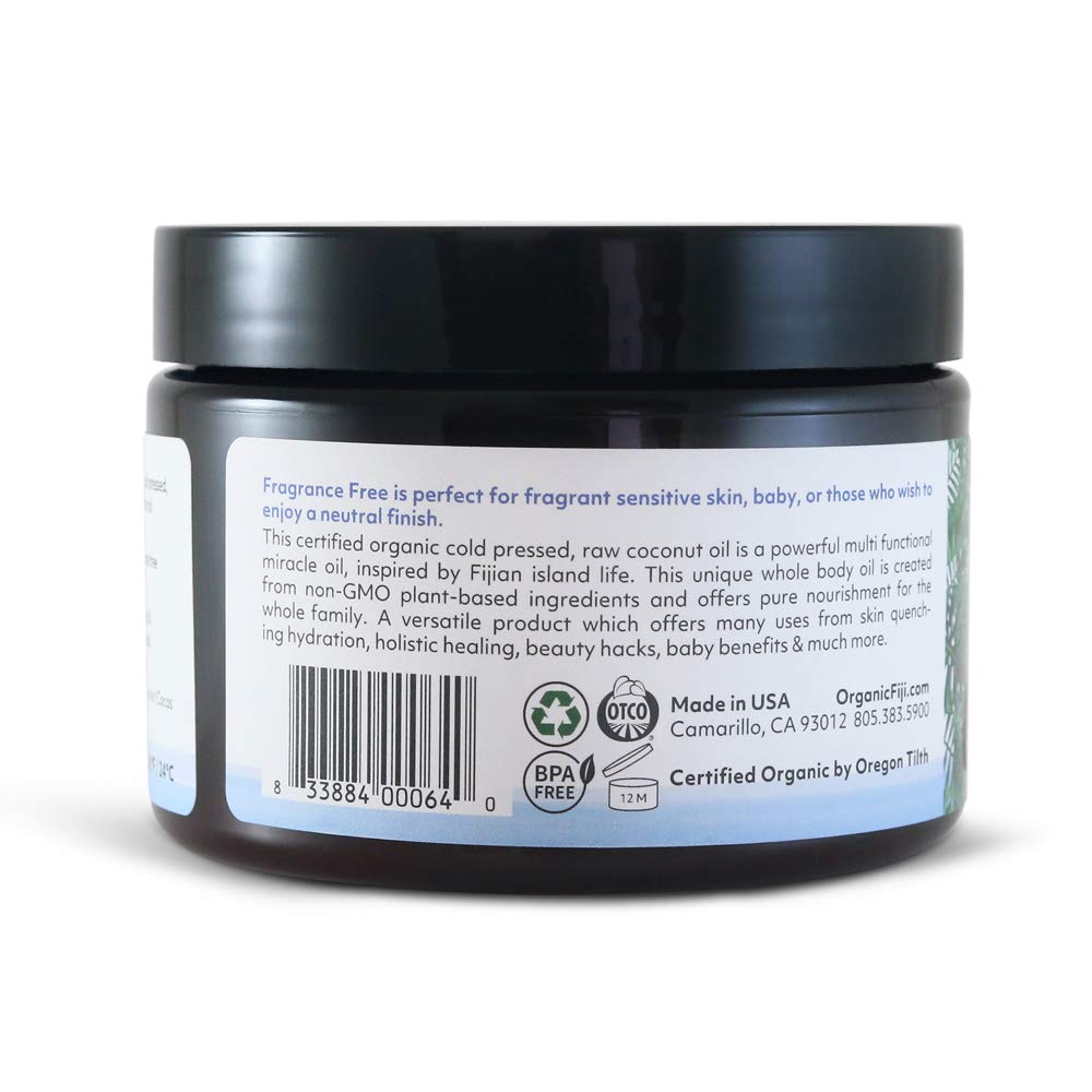 Organic Fiji Raw Cold Pressed Coconut Oil, 12 oz