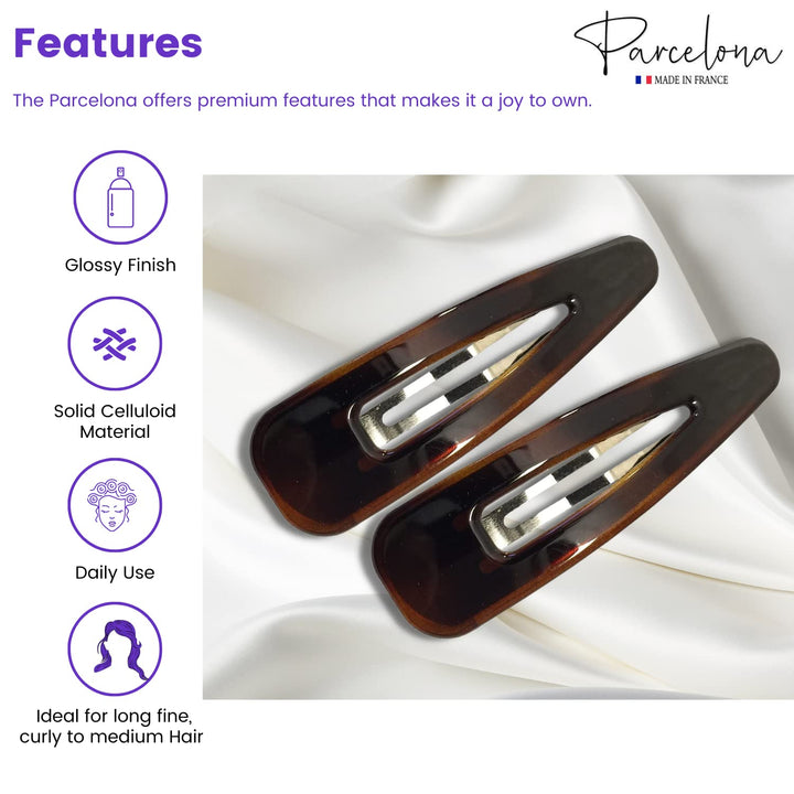 Parcelona French CLIC CLAC 2 Pieces Extra X- LARGE 3 1/4 Inch Tortoise Shell Snap Hair Clip Pins