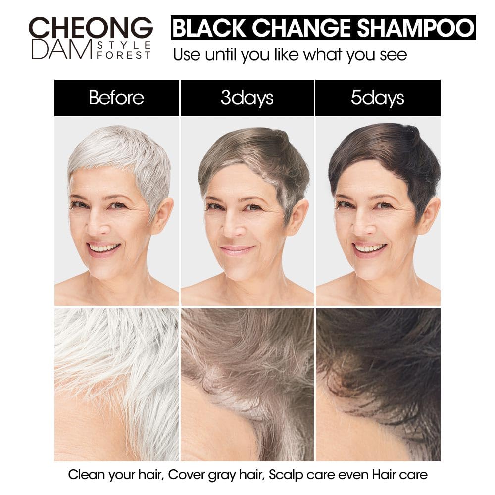 [Korean dye shampoo] CHEONGDAM STYLE FOREST BLACK CHANGE SHAMPOO, Semi Permanent Hair Color Darkening Grey Hair Dye Coverage Volume, Peptide Ceramide Hyaluronic Acid Paraben Free 6.7oz (Brown)