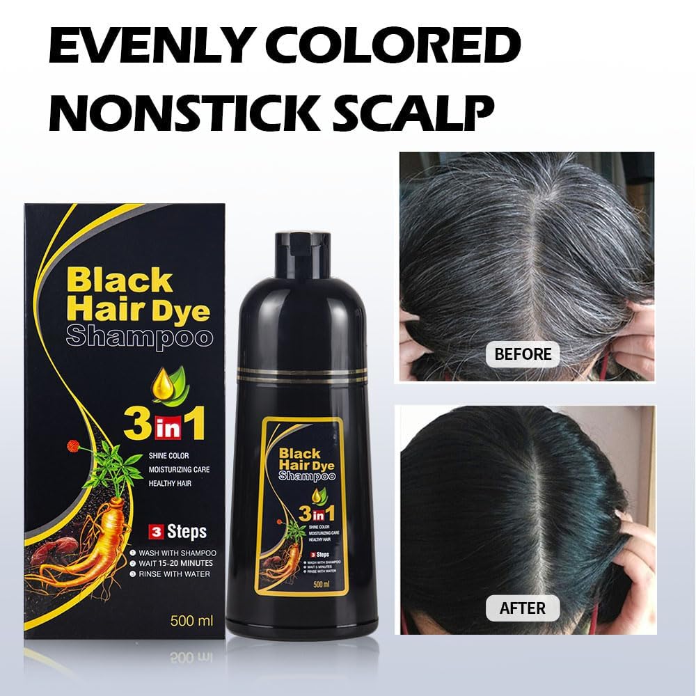 cosmpro Black Hair Dye Shampoo 3 in 1 for Women/Men for Gray Coverage Instant Hair Color Shampoo Natural Herbal Semi Permanent Champu Para Cana