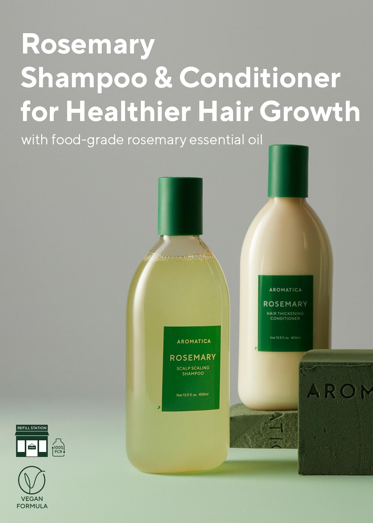 AROMATICA Rosemary Scalp Scaling Shampoo and Conditioner Set 13.53 fl.oz each – Vegan Hair Care Gift Set with Rosemary Oil. Sulfate Free Shampoo Conditioner For Hair Growth