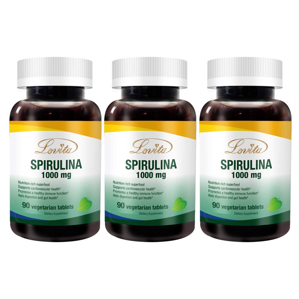 Lovita Organic Spirulina 1000mg per Tablet, Natural Multivitamin Superfood, 100% Vegan Spirulina Tablets, Non-Irradiated, 90 Vegetarian Tablets (Pack of 3)