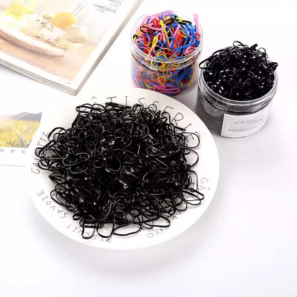2000 PCS Black Hair Accessories Set: Mini Elastic Ponytail Bands, Non-Slip Small Ties for Girls, Soft Rubbers with 2 Topsy Tail Tools