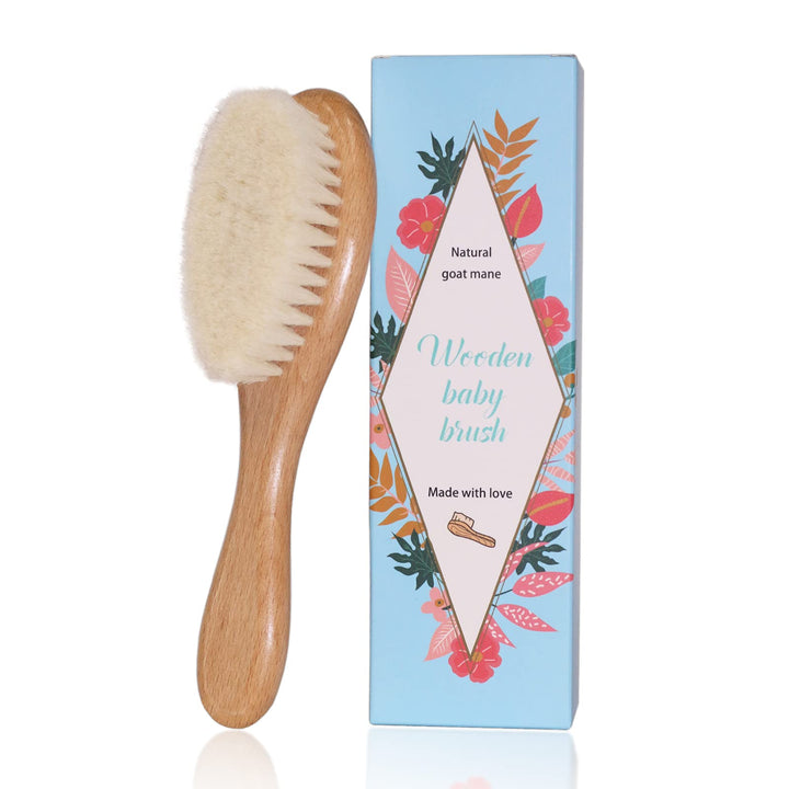 Tokcom Baby Hairbrush, Baby Massage Brush with Wooden Handle & Super Soft Goat Bristles for Newborns & Toddlers